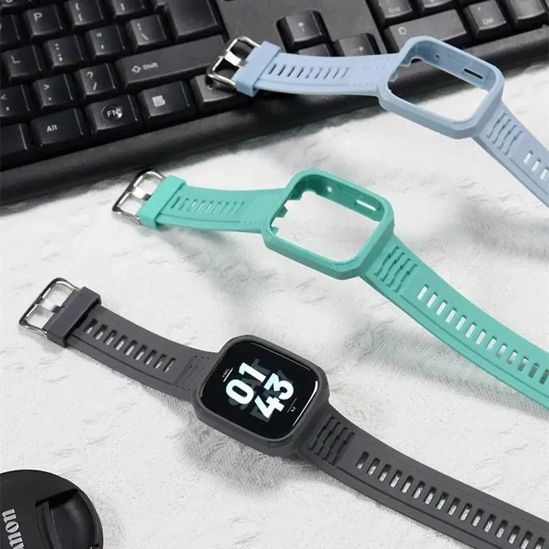 DL3 Mobilak Silicone Strap Carbon Fibre With Case Cover for Xiaomi Redmi Watch 3 Integrated strap Wristband Bracelet Metal Buckle correa Smartwatch Accessories For Redmi Watch3 - Sky Blue