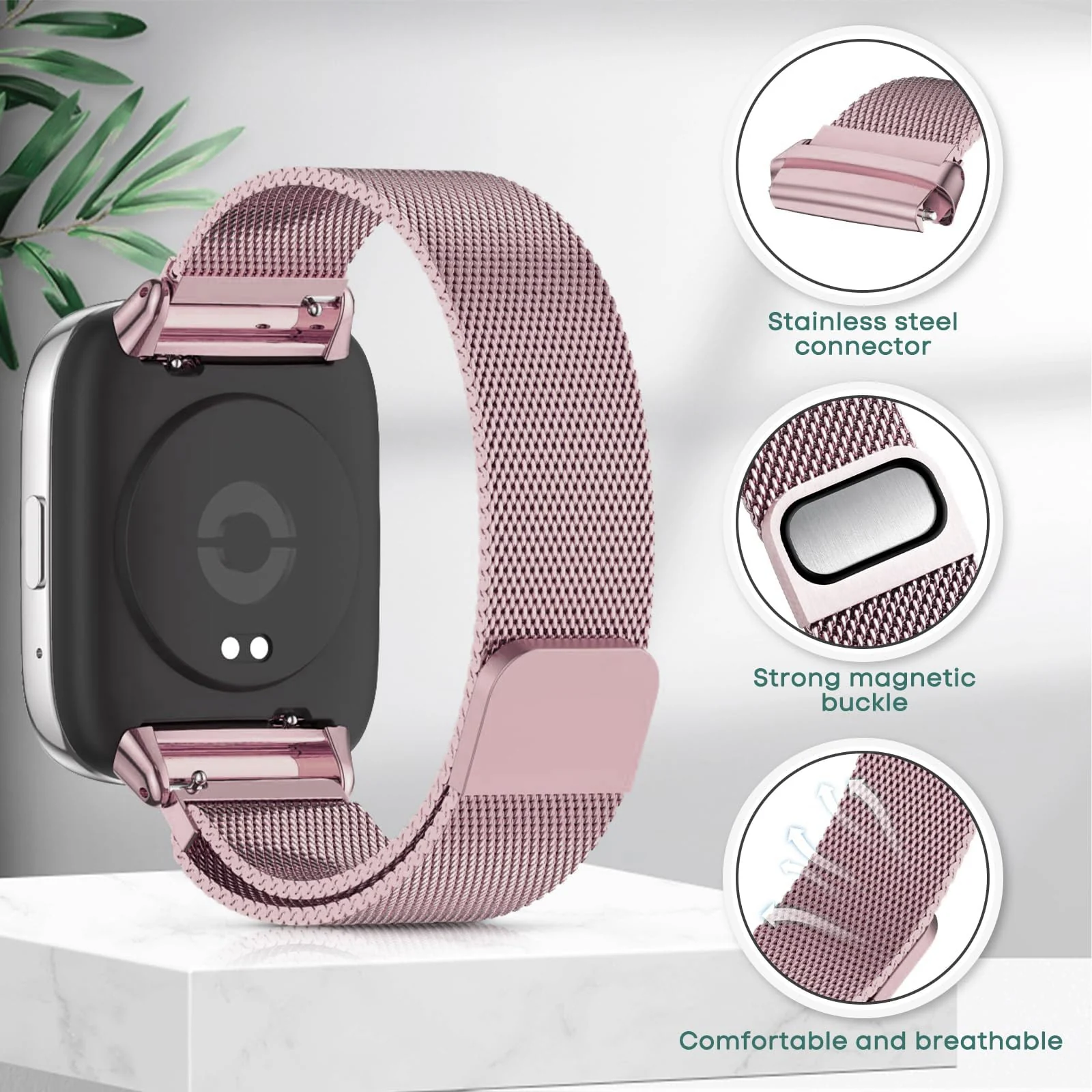 DL3 Mobilak Bracelet Compatible with Xiaomi Redmi Watch 3 Active/Redmi Watch 3 Lite, Stainless Steel Replacement Strap, Mesh Metal Watch Strap, Magnetic Adjustable Replacement Band For Men Women - Pink