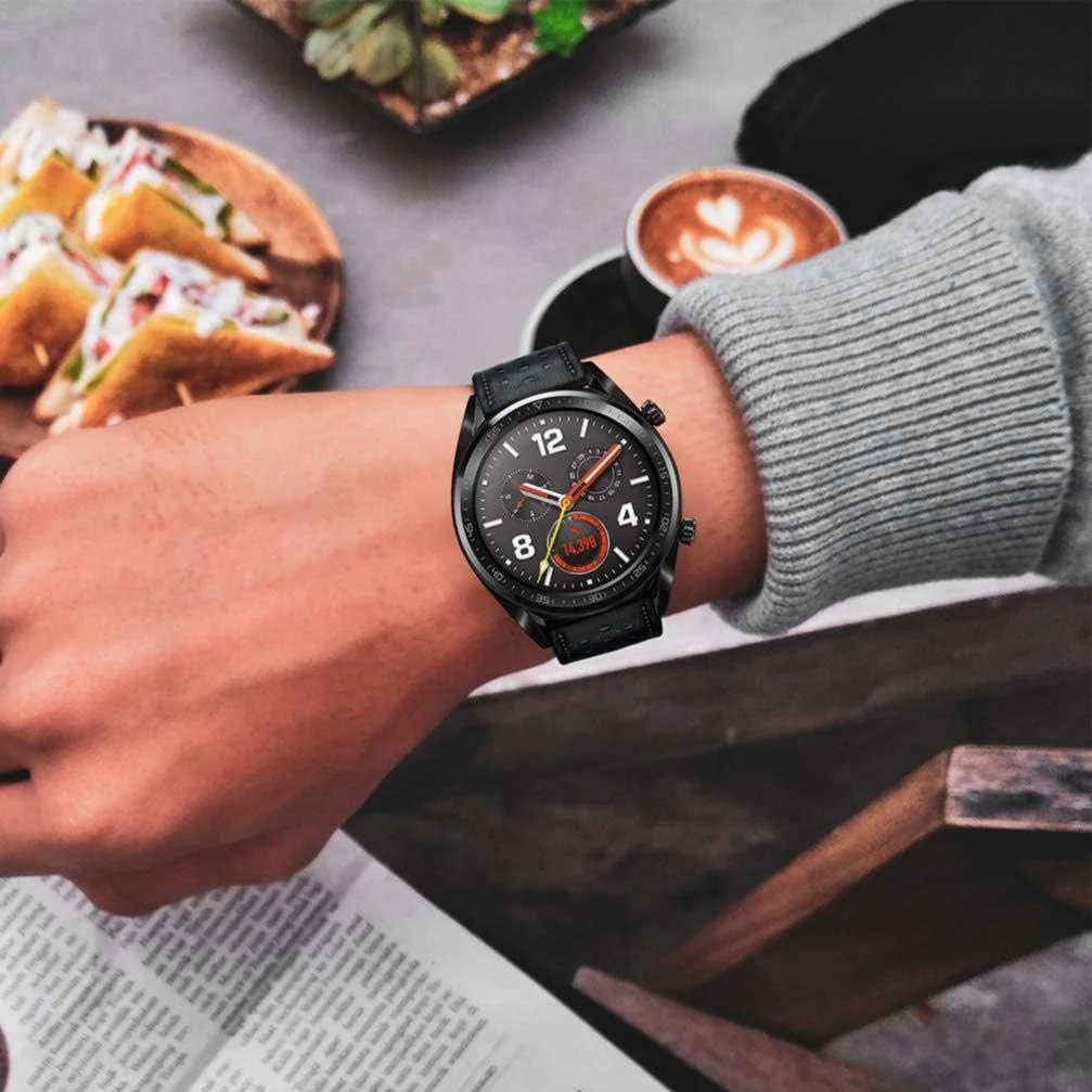 DL3 Mobilak Strap Leather 22MM Band For Samsung Galaxy Watch 3 45mm/Watch 46mm/Gear S3/Huawei watch GT5 GT4 GT3 46MM/Watch 4/3/GT2E/GT2 Pro/GT 3 Pro/GT5 Pro/GT GT2 46MM/Amazfit GTR 4/3/3 Pro/2/2e - A.Black
