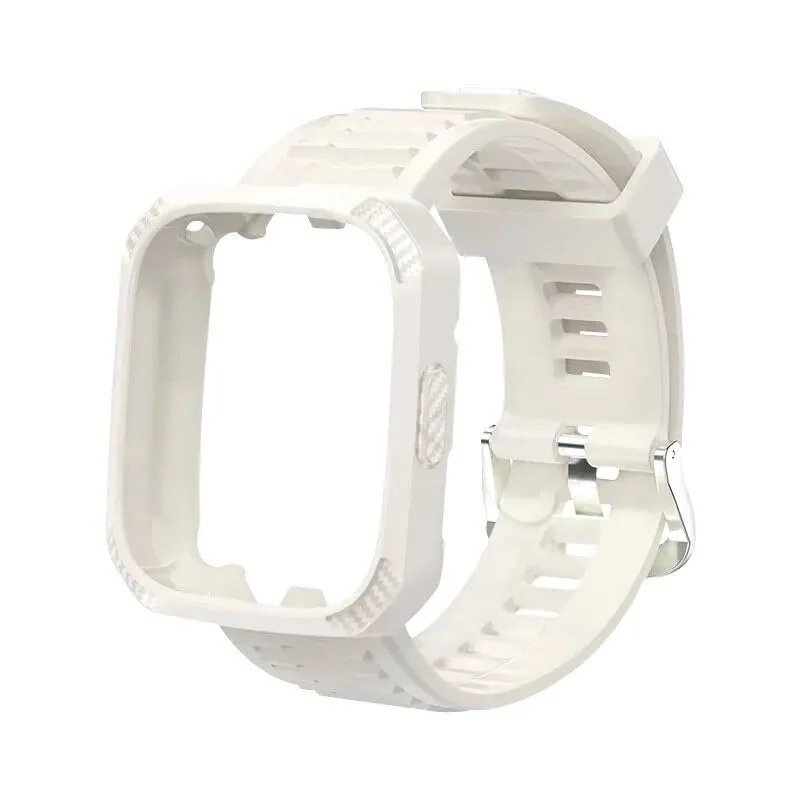 DL3 Mobilak Silicone Strap Carbon Fibre With Case Cover for Xiaomi Redmi Watch 3 Integrated strap Wristband Bracelet Metal Buckle correa Smartwatch Accessories For Redmi Watch3 - Ivory White