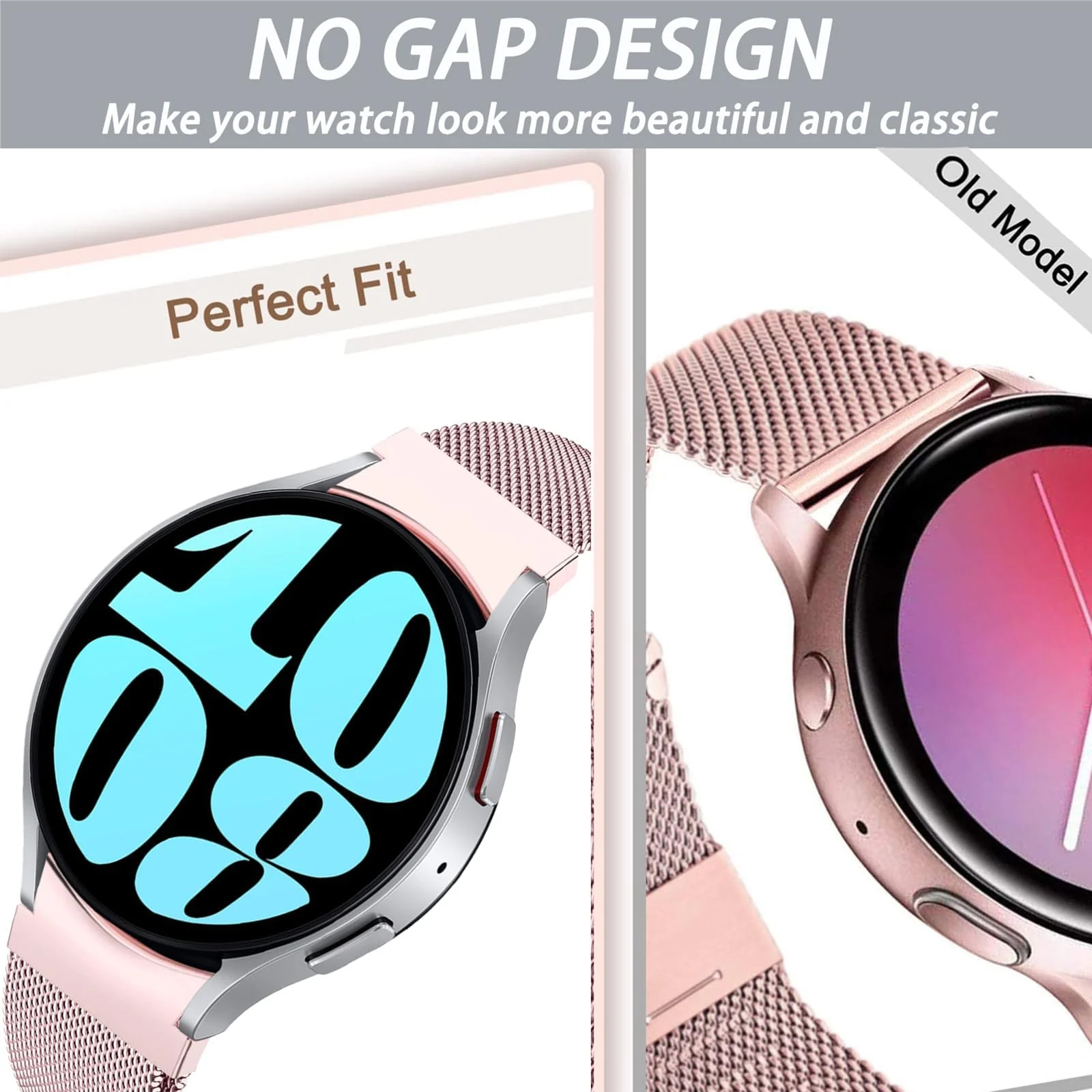 DL3 Mobilak No Gap Metal Band Compatible with Samsung Galaxy Watch 7 6 5 4 FE 40mm 44mm, Galaxy Watch 6 4 Classic 47mm 43mm 42mm 46mm/Watch 5 Pro 45mm, Stainless Steel Wristband Women Men - Pink