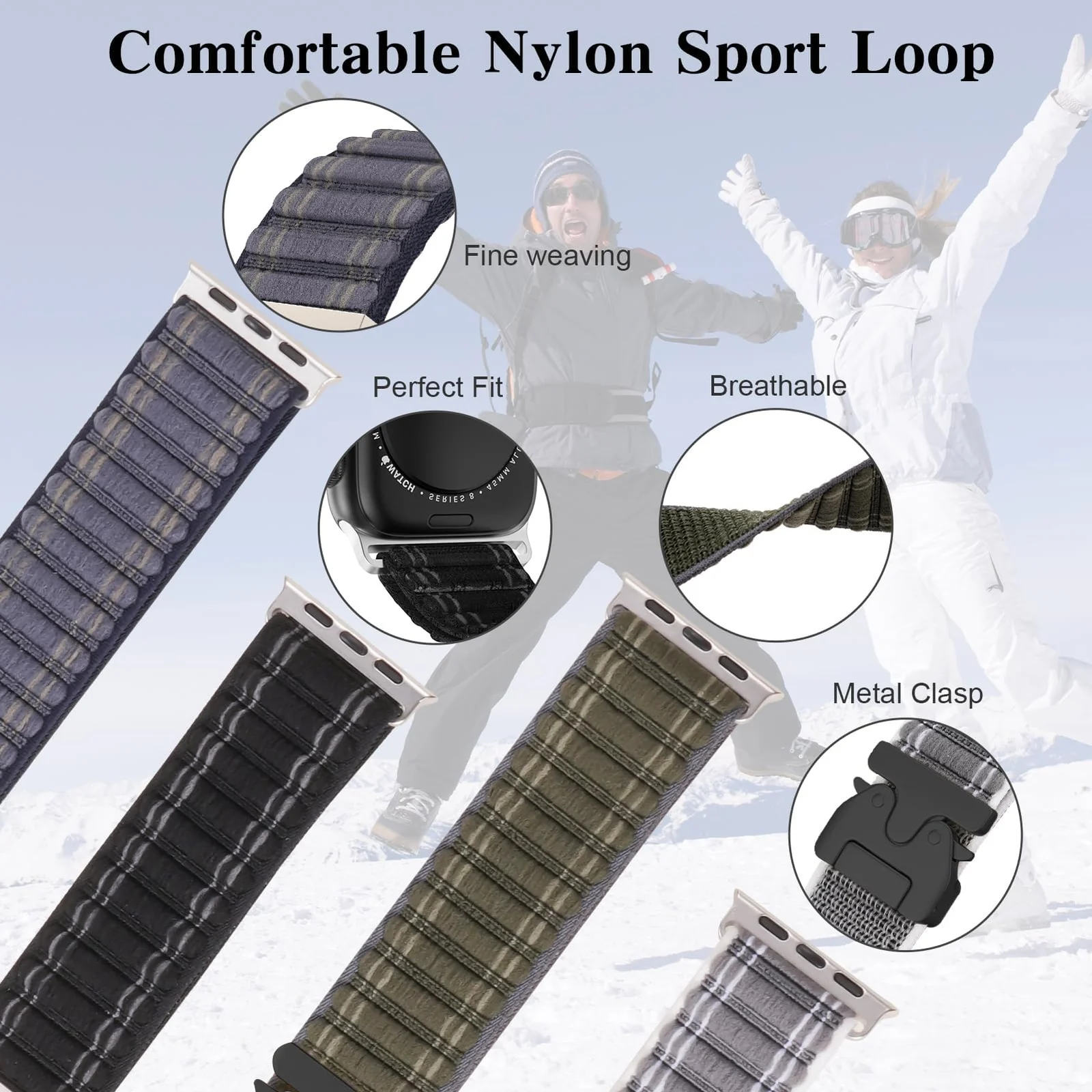 DL3 Mobilak Stretchy Nylon Strap for Apple Watch Ultra 3 2 1 Strap 49mm 46mm 45mm 44mm 42mm iWatch Straps for Men Women, Parachute Clasp Elastic Sport Band for Apple Watch Series 11 10 9 8 7 6 5 4 3 SE/2 - Midnight Blue