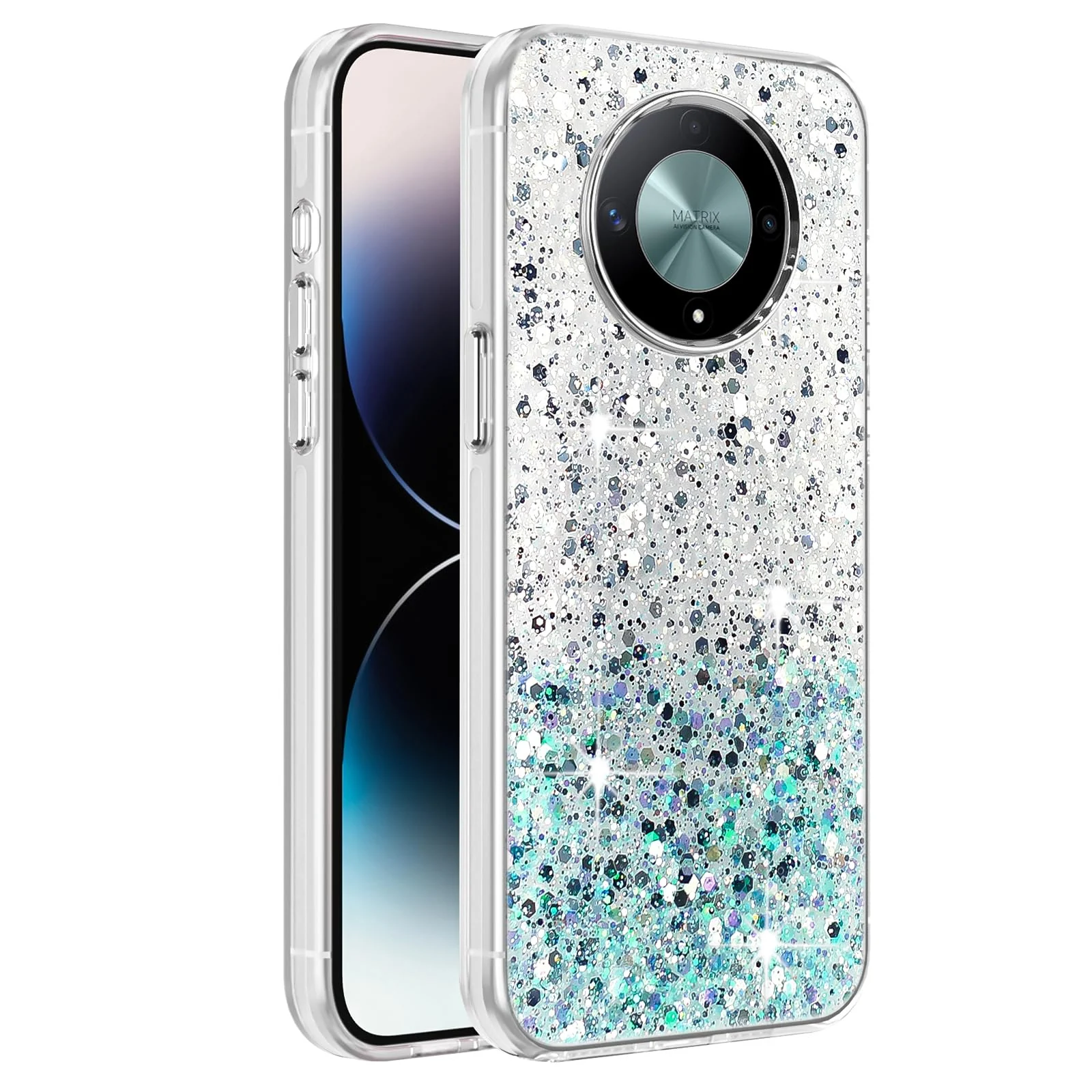 Dl3 Mobilak Compatible with Honor X9b/Honor Magic 6 Lite Case, Clear Glitter Bling Sparkly, Soft TPU Frame Bumper, Hard-Back Cover for Women & Girls, Transparent Protective Phone Case (Pink Purple)
