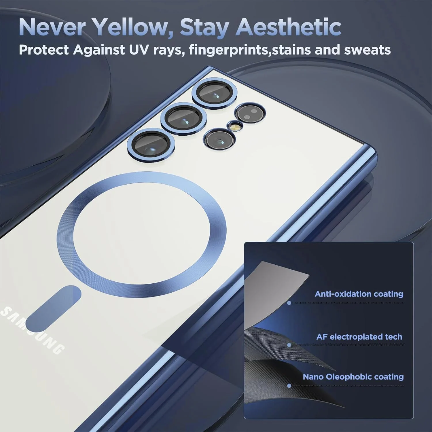 DL3 Mobilak For Samsung Galaxy S22 Ultra Magnetic Case, Compatible with MagSafe, Built-in Camera Lens Protector, Luxury Plating Soft TPU Clear Shockproof Slim Thin Cover - Sierra Blue