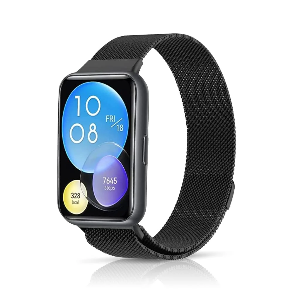 DL3 Mobilak Bracelet Compatible with Huawei Watch Fit 2, Stainless Steel Replacement Strap, Mesh Metal Watch Strap, Magnetic Adjustable Replacement Strap Compatible with Huawei Watch Fit2 - Black