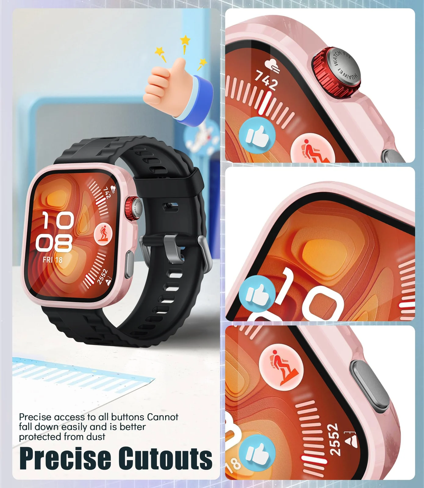 DL3 Mobilak Case Compatible with Huawei Watch Fit 4 Pro, Full Coverage Slim Hard Case Protective Bumper Built-in Tempered Glass Screen Protector Shell for Huawei Watch Fit 4 Pro - Pink