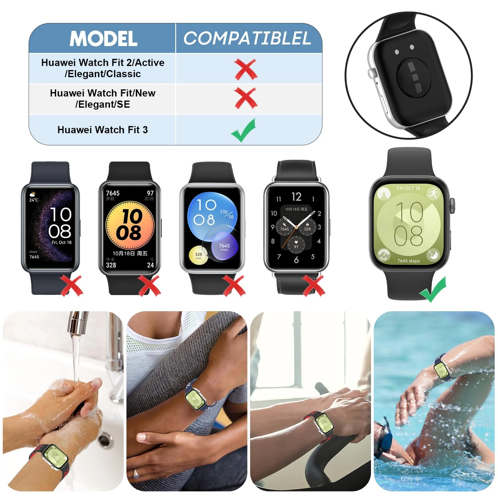 DL3 Mobilak Silicone Strap for Huawei Watch Fit 3, [Breathable] Soft Silicone Sport Wristband Bracelet Replacement Strap, Two-tone Strap, Adjustable Design, for Huawei Watch Fit3 - Black Gray