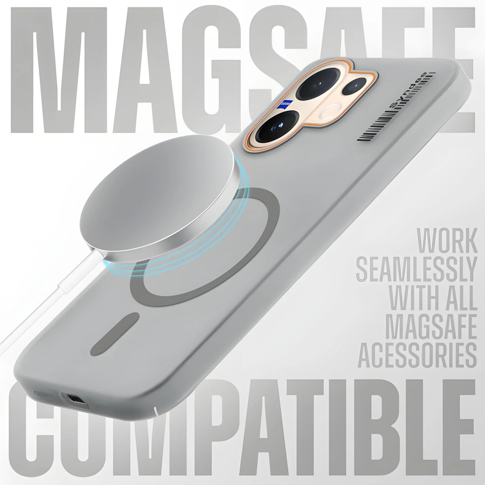DL3 Mobilak Case Back Cover for vivo V60 5G, Sleek Frosted Translucent Back Only Compatible with Wireless Magnetic Accessories | Anti-Scratch Shockproof Phone Case - Gray