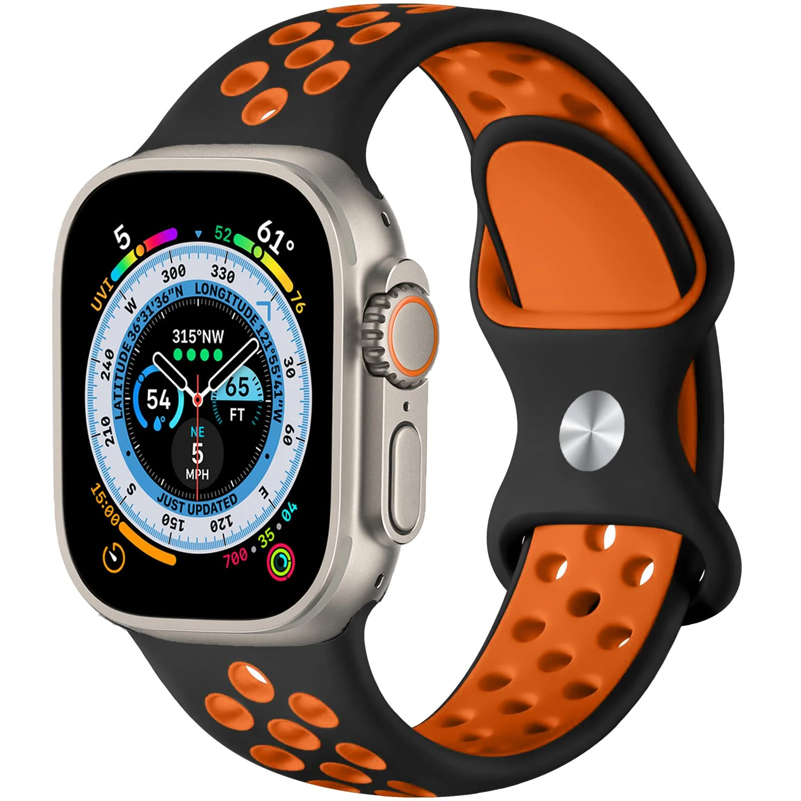 DL3 Mobilak Sport Strap For Apple Watch 49mm 45mm 44mm 42mm 41mm 40mm 38mm, Breathable Silicone Double Hole Band, for iWatch Ultra 2 Series 9 8 7 6 5 4 3 SE (&, 42mm/44mm/45mm/49mm) - Black & Orange