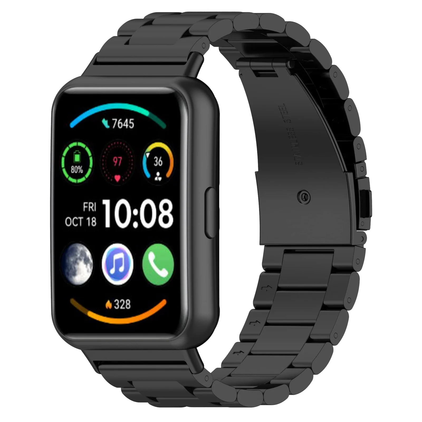 Dl3 Mobilak Metal Strap Compatible with Huawei Watch Fit 2 - Stainless Steel Watchband Smartwatch Accessory for Huawei Watch Fit 2 - Elegant & Active Straps (Black)