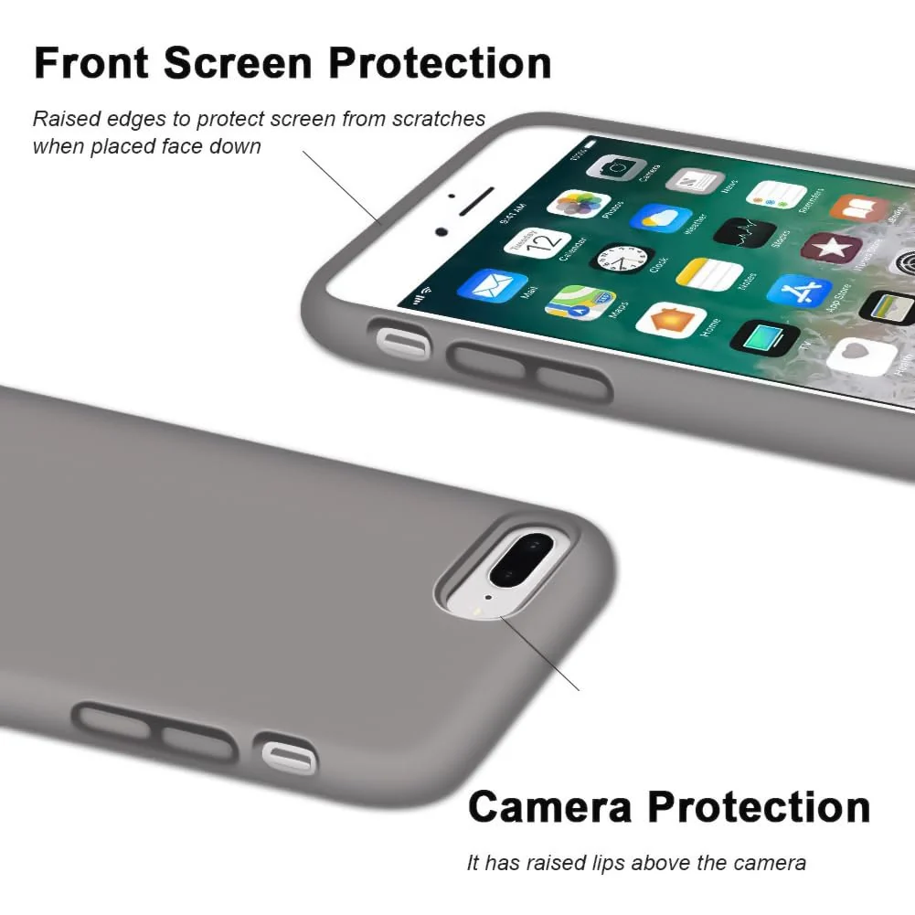 DL3 Mobilak Liquid Silicone Case for iPhone 7 Plus / iPhone 8 Plus, Shock-absorbing protection, Scratch-resistant surface, Soft microfiber lining - Stone