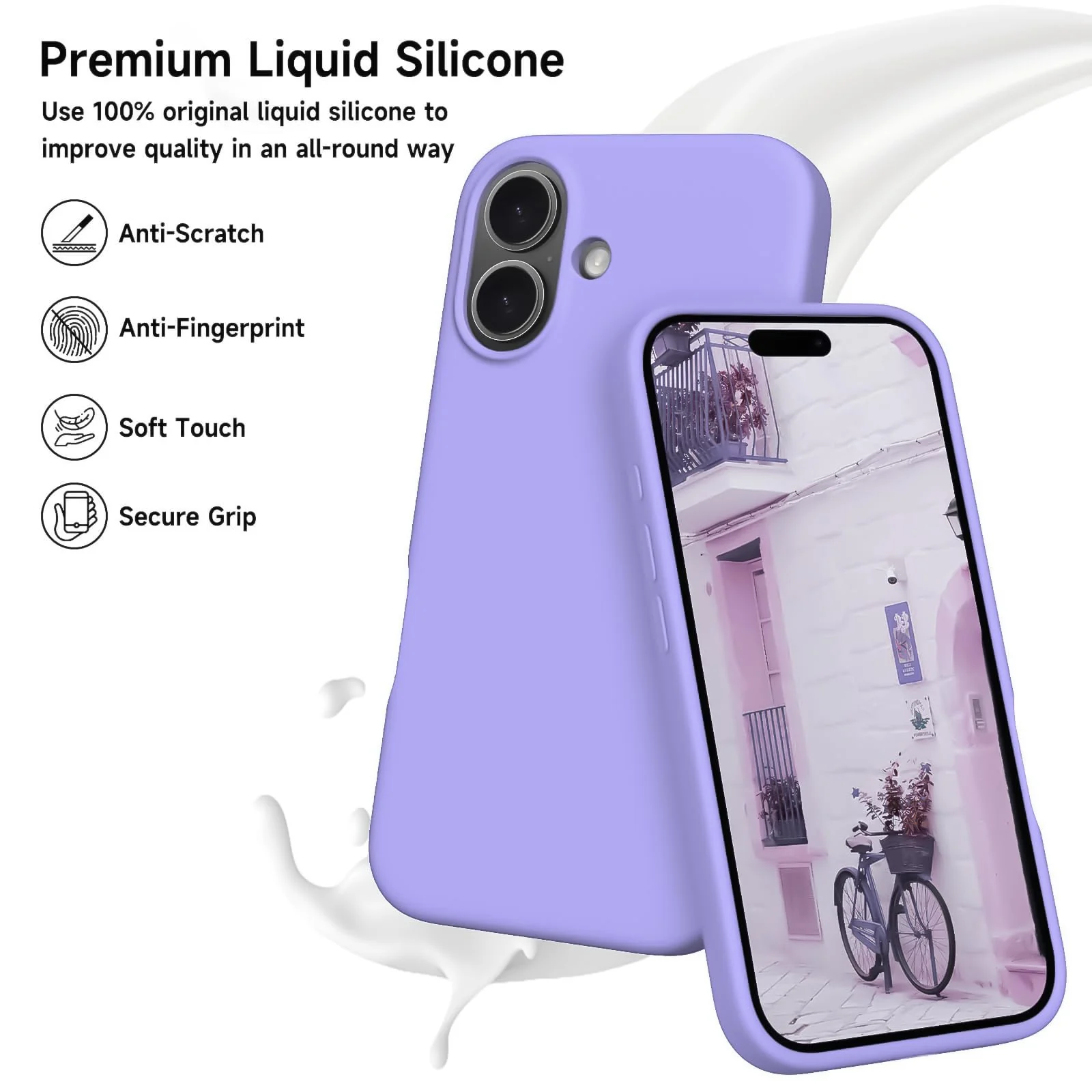 DL3 Mobilak Liquid Silicone Protective Case for iPhone 16+ Plus 6.7-Inch with Microfiber Lining and Shockproof Design - Lavender