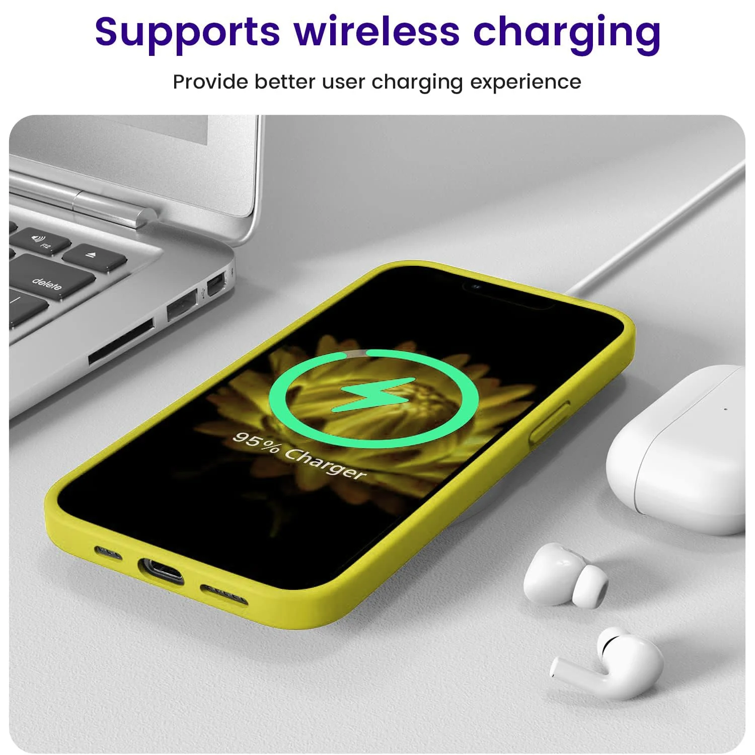 DL3 Mobilak Liquid Silicone Protective Case for iPhone 15 with Camera Protection and Microfiber Lining - Yellow