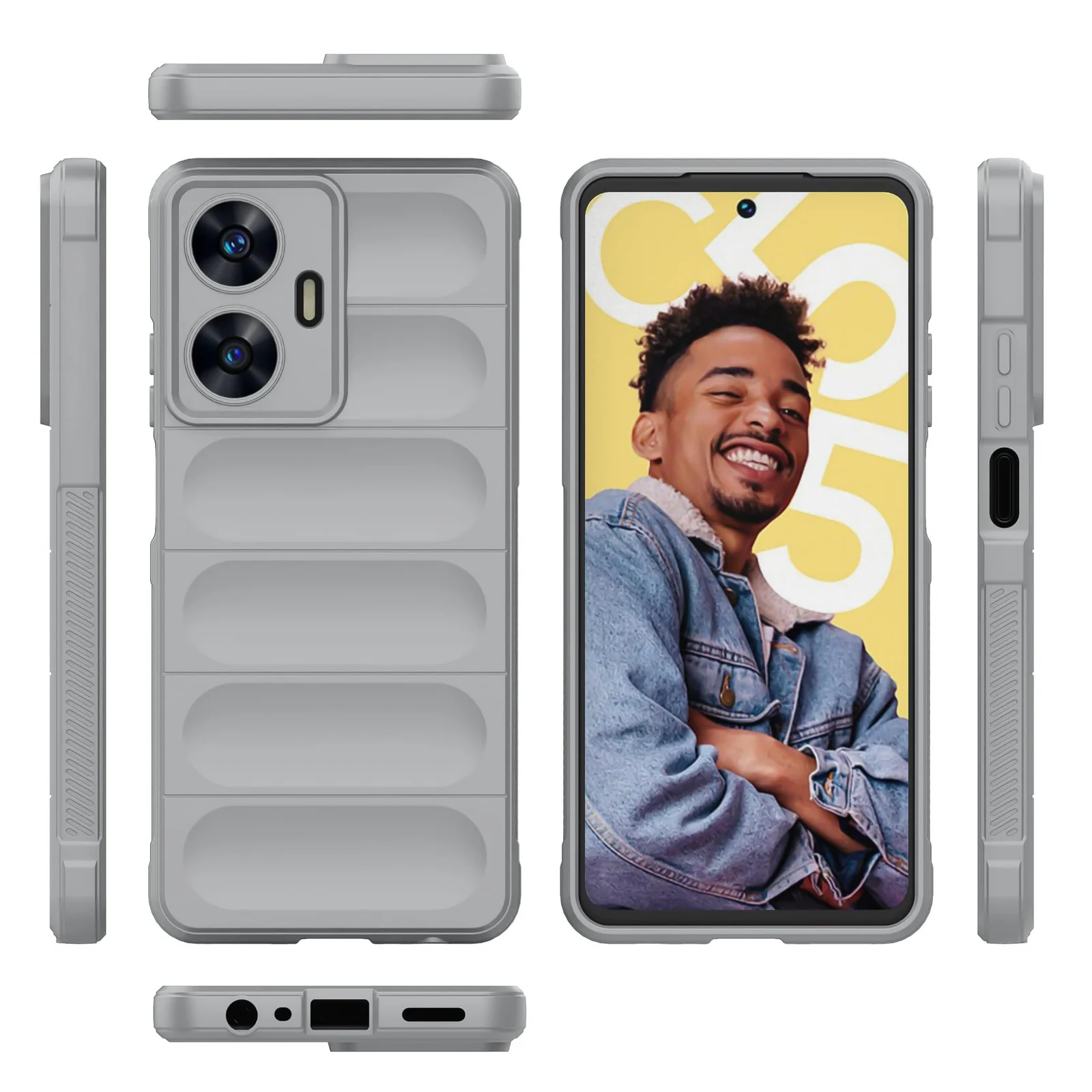 DL3 Mobilak Flexible Silicone and TPU Protective Case with Camera Protection for realme C55 / Narzo N55 - Gray