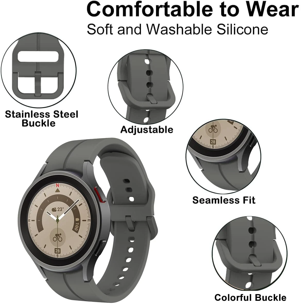 DL3 Mobilak Sport Watch Band Compatible with Samsung Galaxy Watch 7 FE 6 5 4 Band 40mm 44mm/ Galaxy Watch 6 Classic Bands 43mm 47mm/Watch 5 Pro Band 45mm/ Galaxy Watch4 Classic Band 42mm 46mm, No Gap - Dark Gray