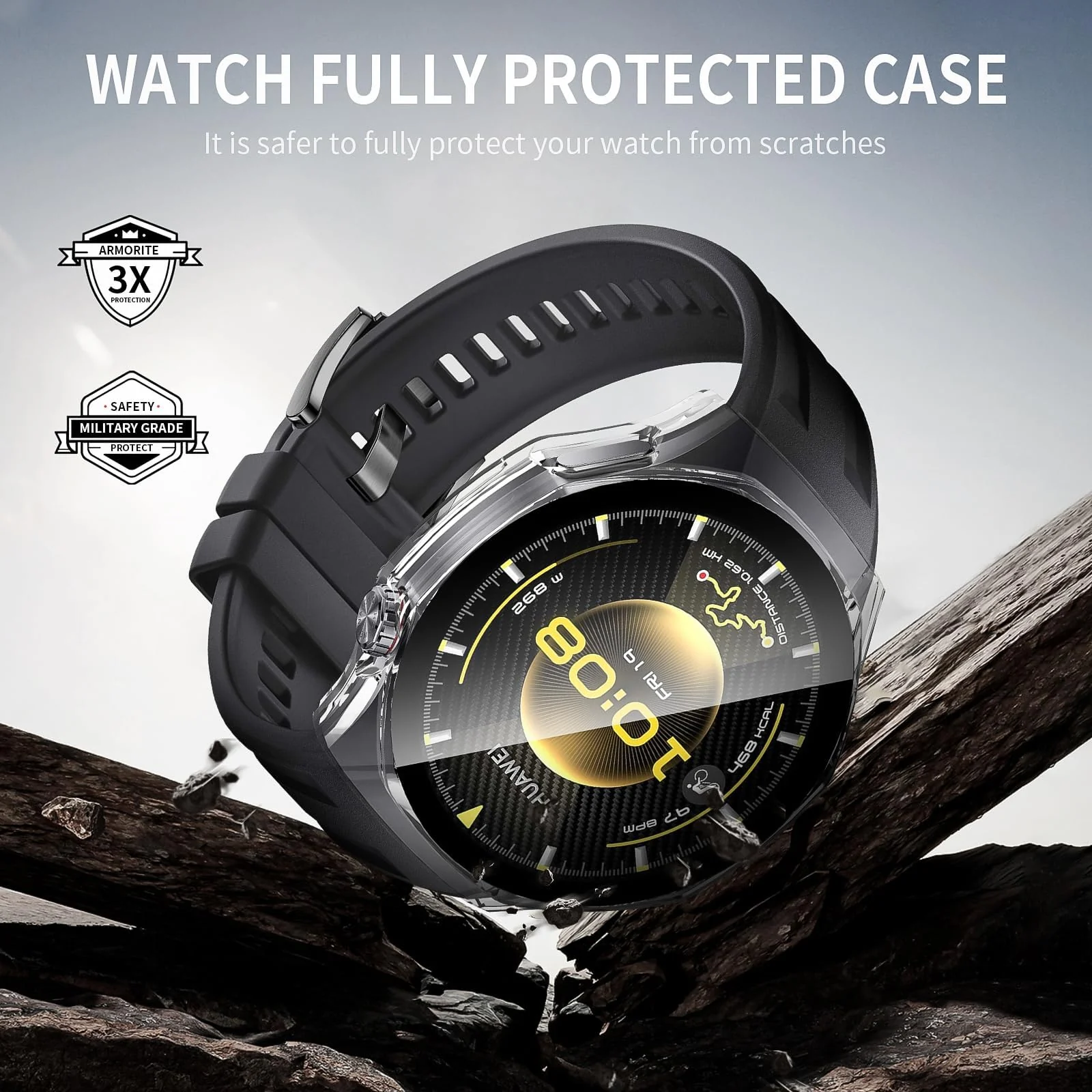 DL3 MOBILAK Full-Coverage Watch Case with Tempered Glass for Huawei Watch GT 6 Pro 46 mm, Clear