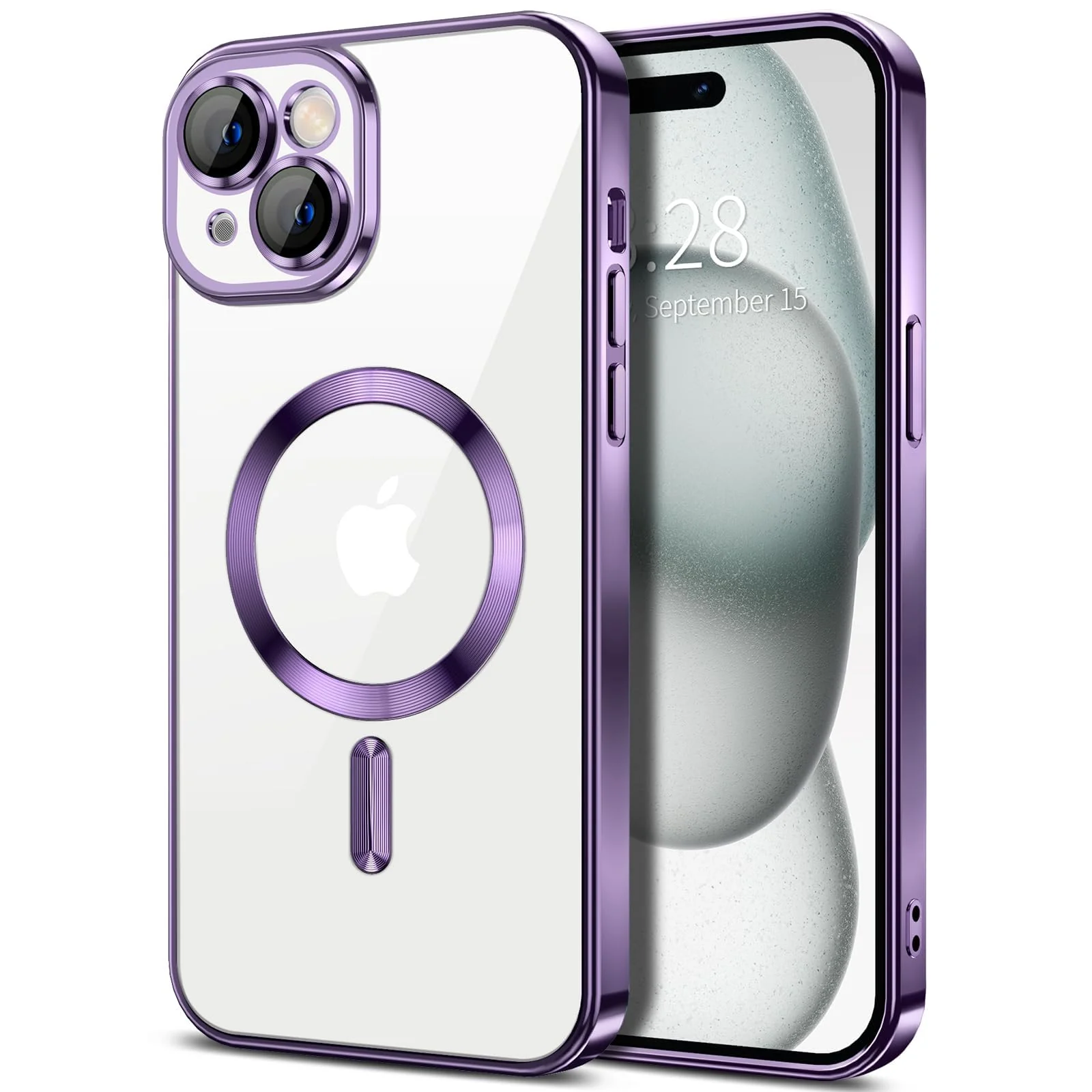 DL3 Mobilak Clear TPU Case for iPhone 13 (6.1 Inch) Compatible with, Compatible with MagSafe accessories, Supports wireless charging, Camera protection - Deep Purple