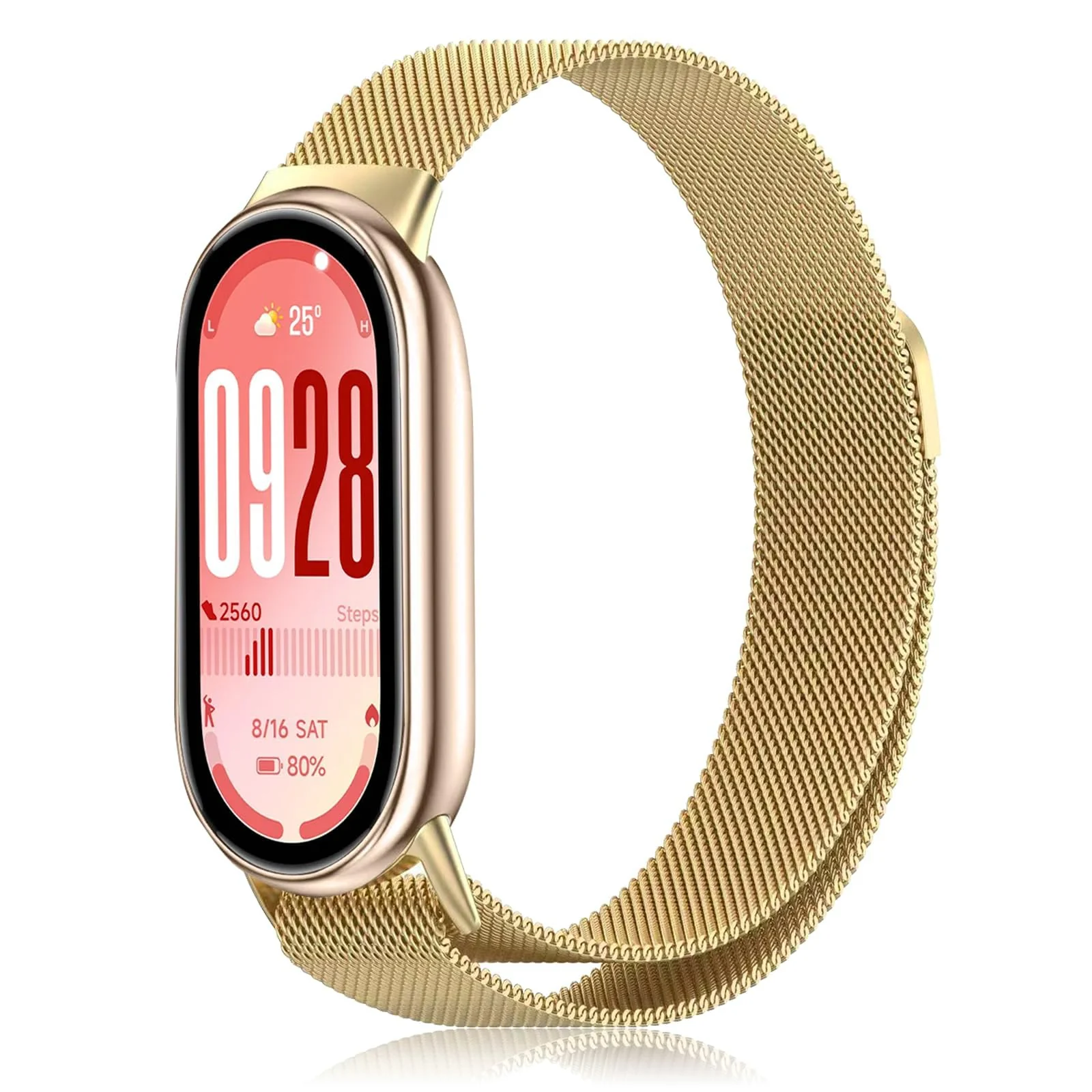 DL3 Mobilak Bracelet Compatible with Xiaomi Mi Band 10/9/8, Stainless Steel Replacement Straps, Mesh Metal Watch Strap, Magnetic Adjustable Replacement Strap For Xiaomi Smart Band 8/9/10 - Gold