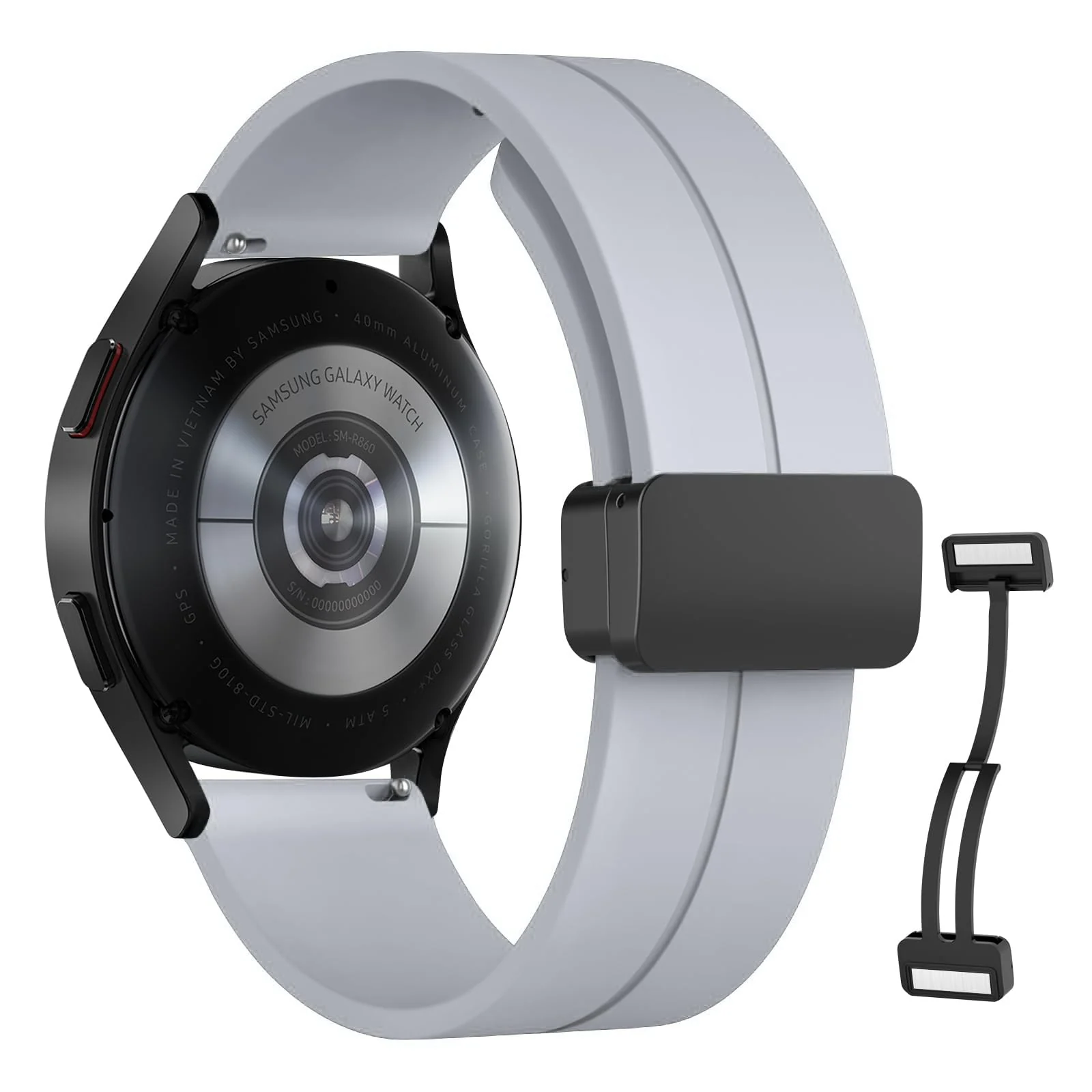 DL3 Mobilak 22MM Silicone Band Magnetic Clasp Strap For Xiaomi Redmi Watch 5 Active/5 Lite/Samsung Galaxy Watch 46mm/Watch 3 45mm/Gear S3/Huawei watch (GT6 GT5 GT4 GT3 GT2 GT 46MM)/GT6 Pro/Amazfit GTR4 - Grey