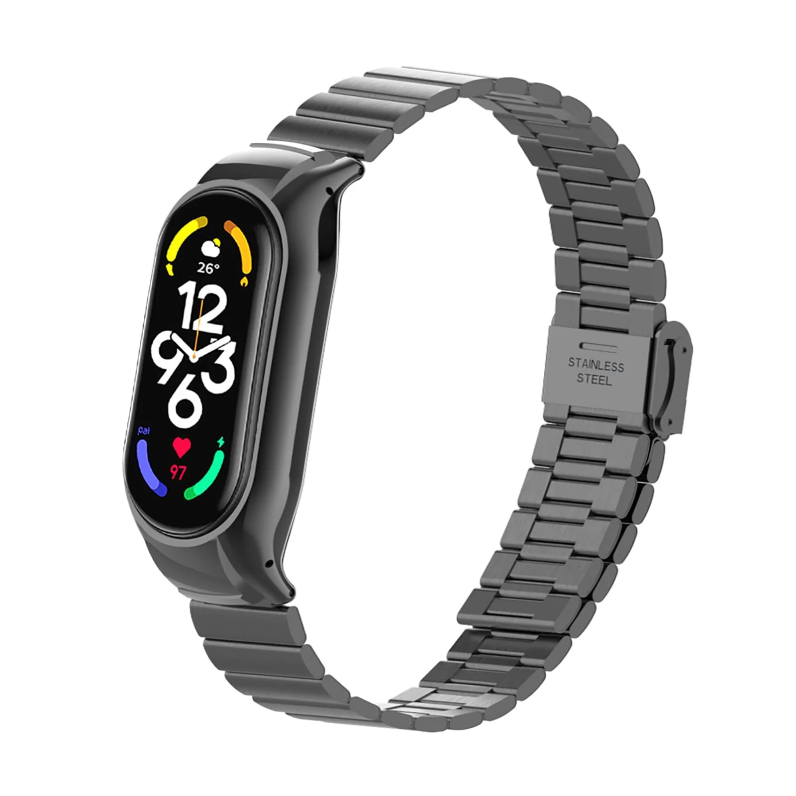 DL3 Mobilak Mi Band 6 Mi Band 5 Strap for Xiaomi Mi Band 5 6, Stainless Steel Watch Band Metal Replacement Bracelet Wristband for M5 M6 - Black