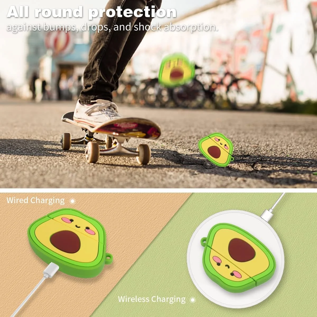 DL3 Mobilak Compatible with AirPods Pro 2/1 Gen Case Soft Silicone Shockproof Cover for Apple iPod Pro 2nd/1st Generation, New 3D Cute Cartoon Creative Fun Case with Keychain Design - Avocado Smile