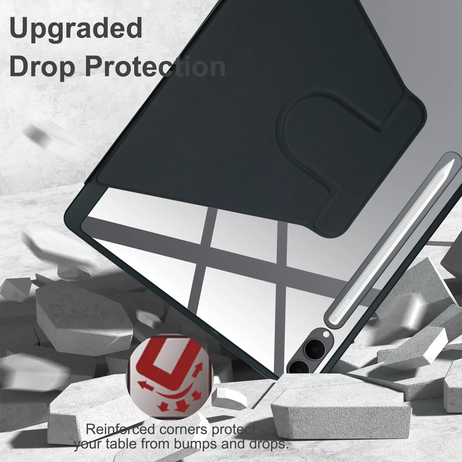 DL3 Mobilak Case for Samsung Galaxy Tab S9 FE+/S9 Plus/S10+Plus 12.4 inch, 360° Rotation Multi-angle Stand Slim Cover PU leather + Transparent Acrylic case with Pen Holder Auto Wake/Sleep - Black