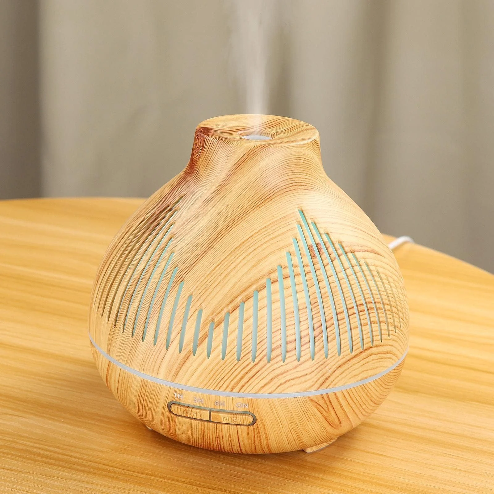 Mobigon Wood Cool Mist Ultrasonic Humidifier for Room Moisture, Aroma Diffuser for Home, 400ml Essential Oil Diffuser with 7 Colorful Night Light, Auto Shut-Off, Home, Office - B. Light Brown