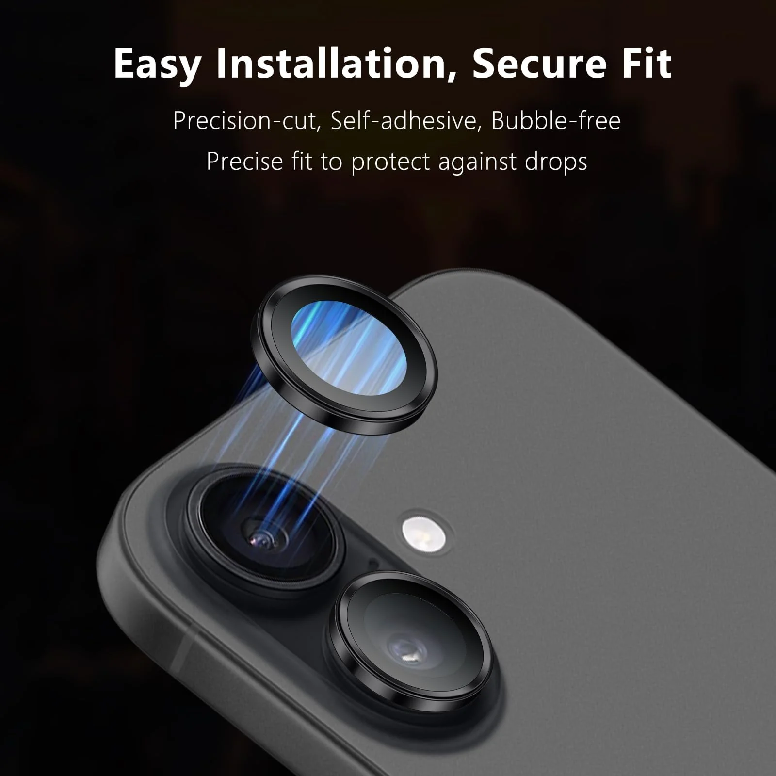 DL3 Mobilak Camera Lens Protector for iPhone 17 Accessories, 9H Tempered Glass Metal Individual Ring Camera Cover Screen Protector, Case Friendly, Anti Scratch - Black