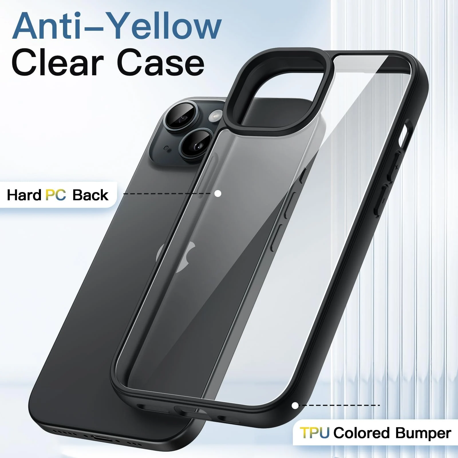 DL3 Mobilak Clear PC and TPU Protective Case for iPhone 15 Plus 6.7-Inch / iPhone 14 Plus 6.7-Inch with Camera Protection and Shockproof Design - Black