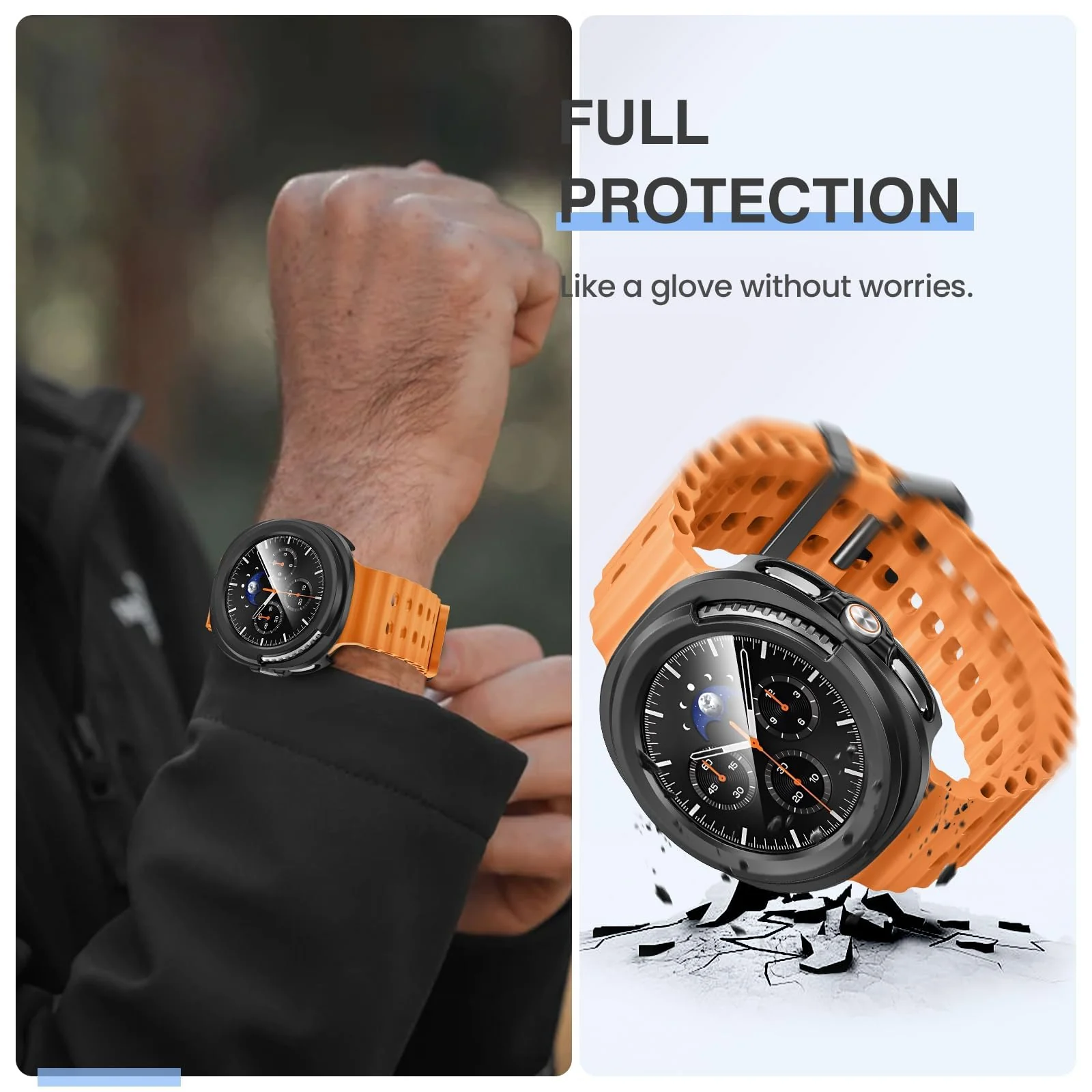 DL3 MOBILAK Full-Coverage Watch Case with Tempered Glass for Samsung Galaxy Watch 8 Classic 46 mm, Black