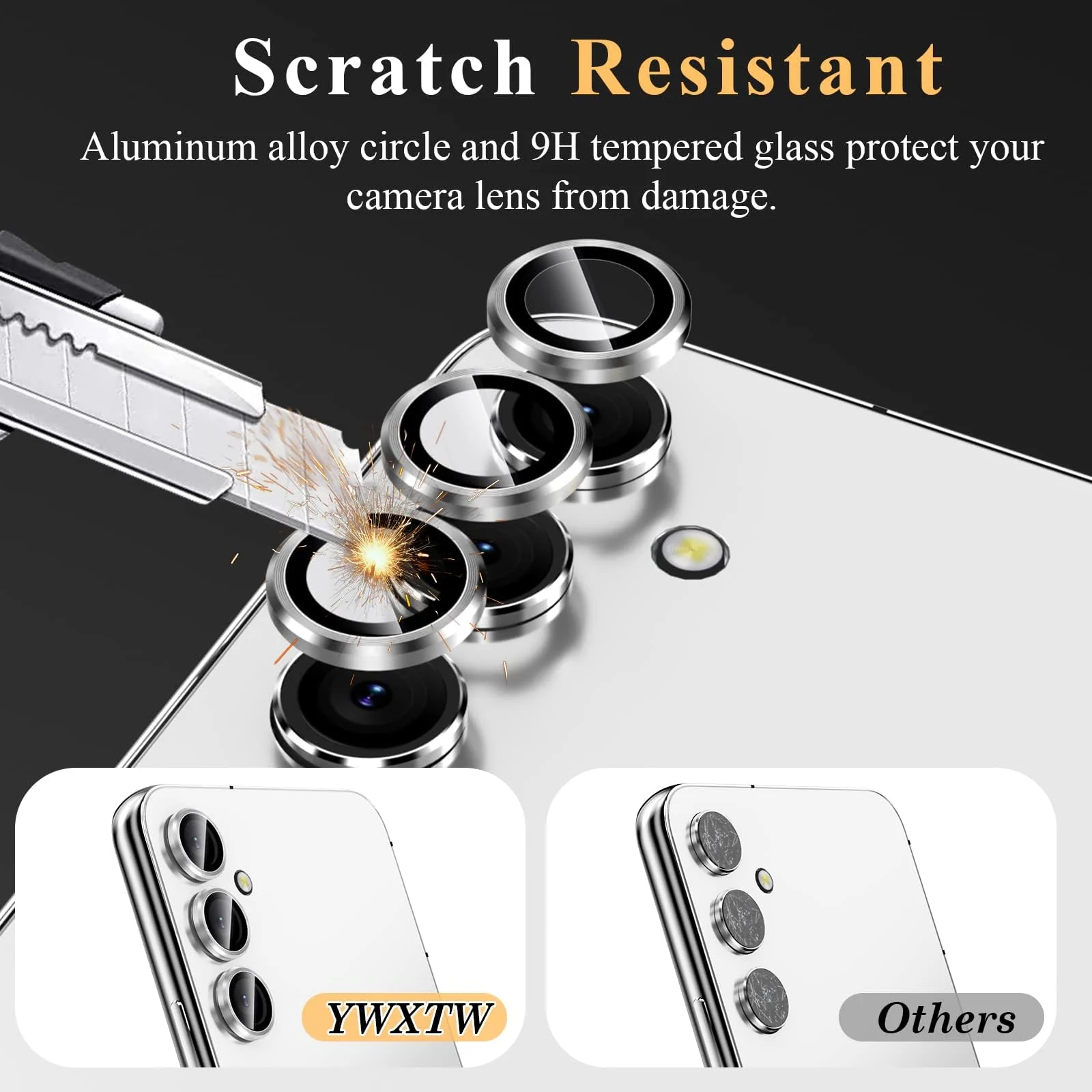 DL3 Mobilak Camera Lens Protector For Samsung Galaxy A14 / Galaxy A24 / Galaxy A34 Camera Lens Film Metal Ring Ultra HD, 9H Hardness, Scratch Resistance Camera Lens Protective Film - Silver