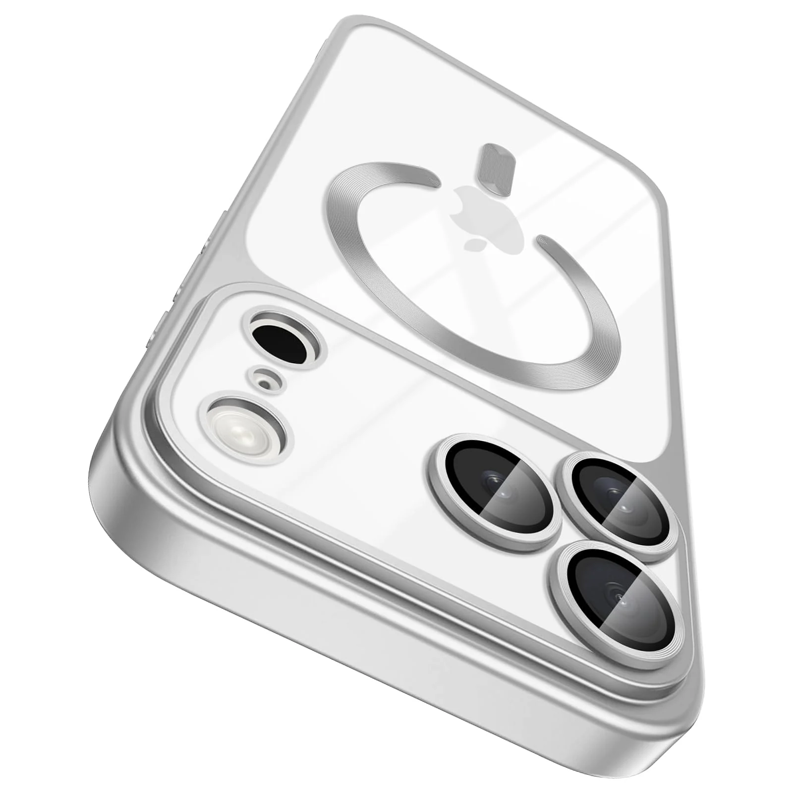 DL3 Mobilak For iPhone 17 Pro Magnetic Case, Compatible with MagSafe, Built-in Camera Lens Protector, Luxury Plating Soft TPU Clear Shockproof Slim Thin Cover - Silver Matte