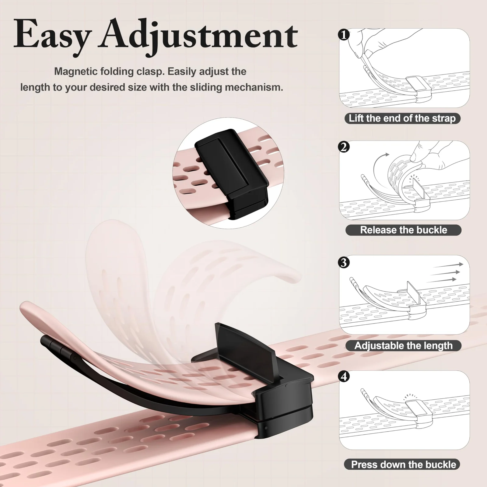 DL3 Mobilak Silicone Strap Compatible with Huawei Watch Fit 3/Fit 4/Fit 4 Pro Magnetic Metal Buckle Sport Silicone Breathable Strap for Men Women Band Quick Release Soft Replacment Wristband - Pink