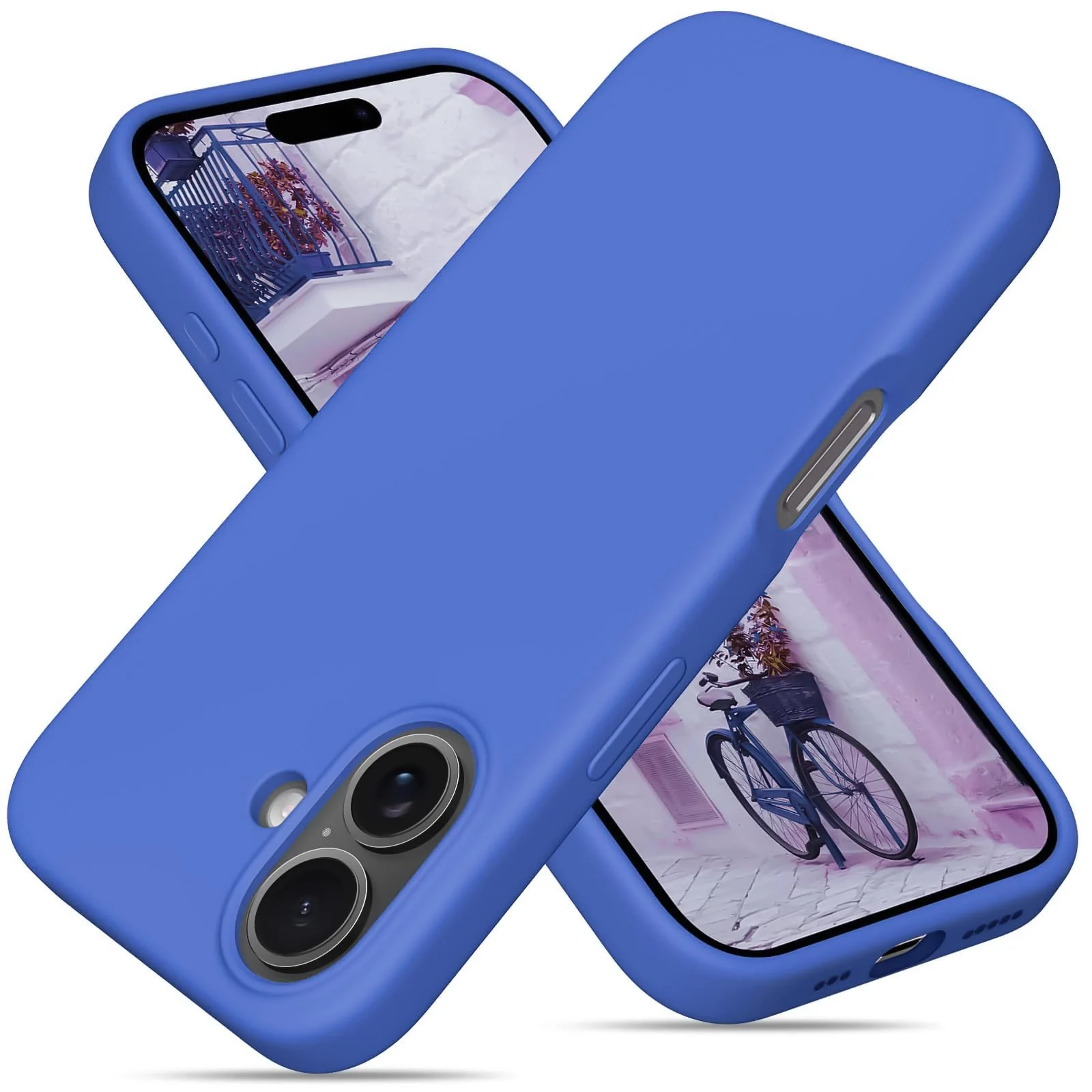 DL3 Mobilak Liquid Silicone Protective Case for iPhone 16+ Plus 6.7-Inch with Microfiber Lining and Shockproof Design - Light Blue