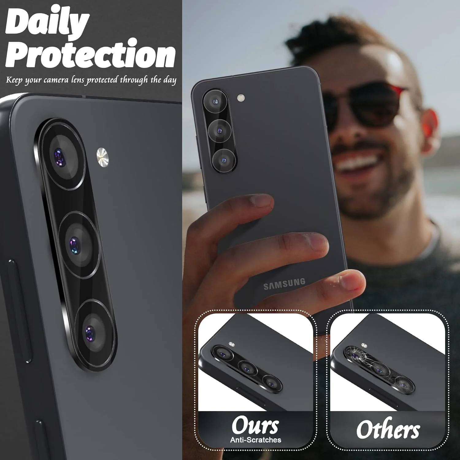 DL3 Mobilak Samsung Galaxy A16 4G / A16 5G Camera Lens Protector Tempered Glass Screen Protector HD [Full Coverage][Anti-Scratch] Drop Protection Ultra Clear/Thin Lens Protector Case - Black