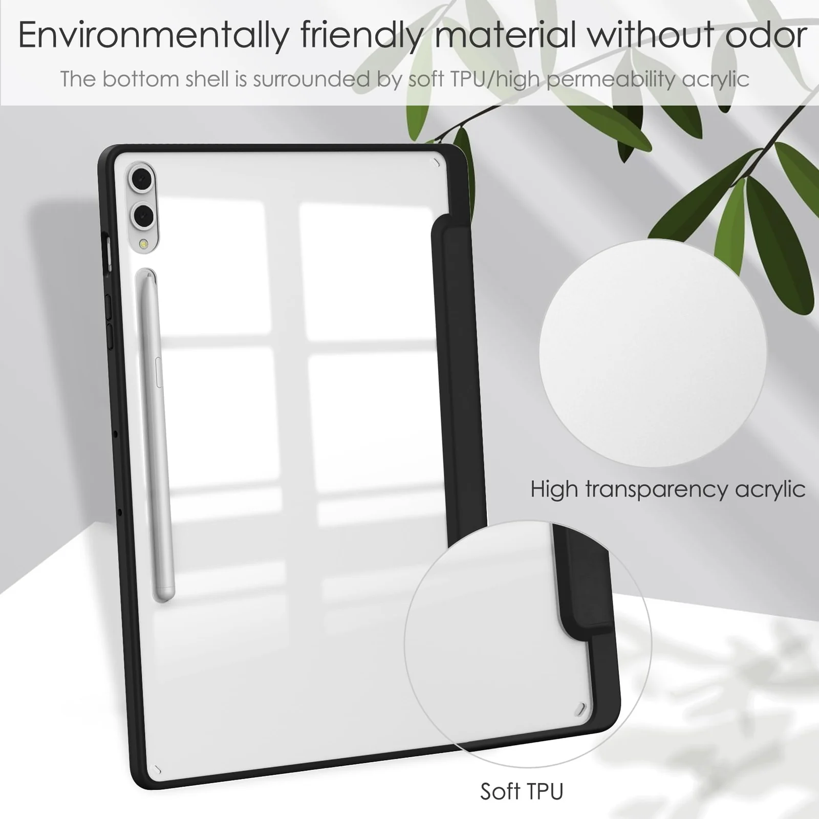 DL3 Mobilak Case for Samsung Galaxy Tab S10 Plus/Tab S9 Plus 12.4-Inch with S Pen Holder, Clear Transparent PC Back, Shockproof Tri-Fold Stand Tablet Cover, Auto Wake/Sleep - Black