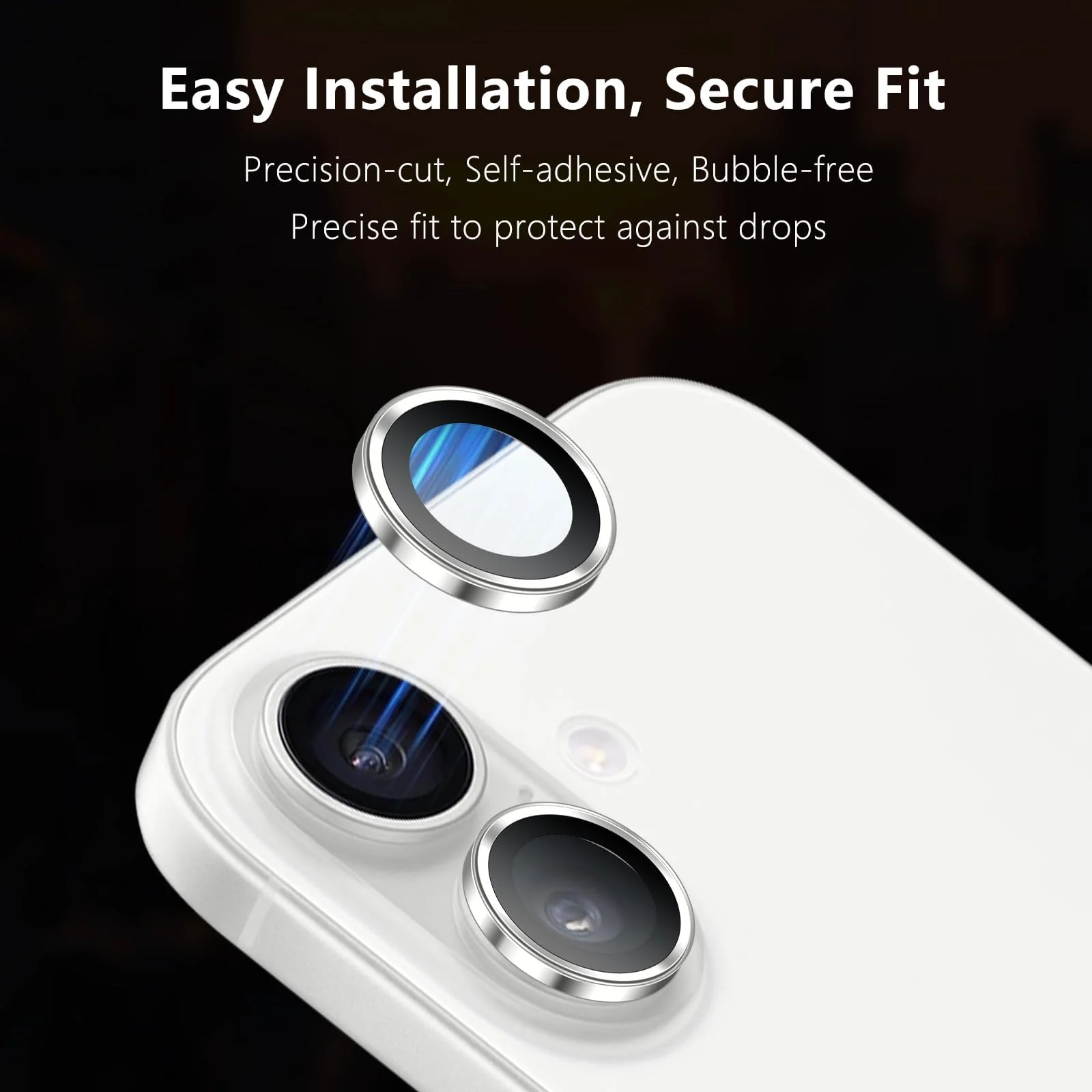 DL3 Mobilak Camera Lens Protector for iPhone 17 Accessories, 9H Tempered Glass Metal Individual Ring Camera Cover Screen Protector, Case Friendly, Anti Scratch - White
