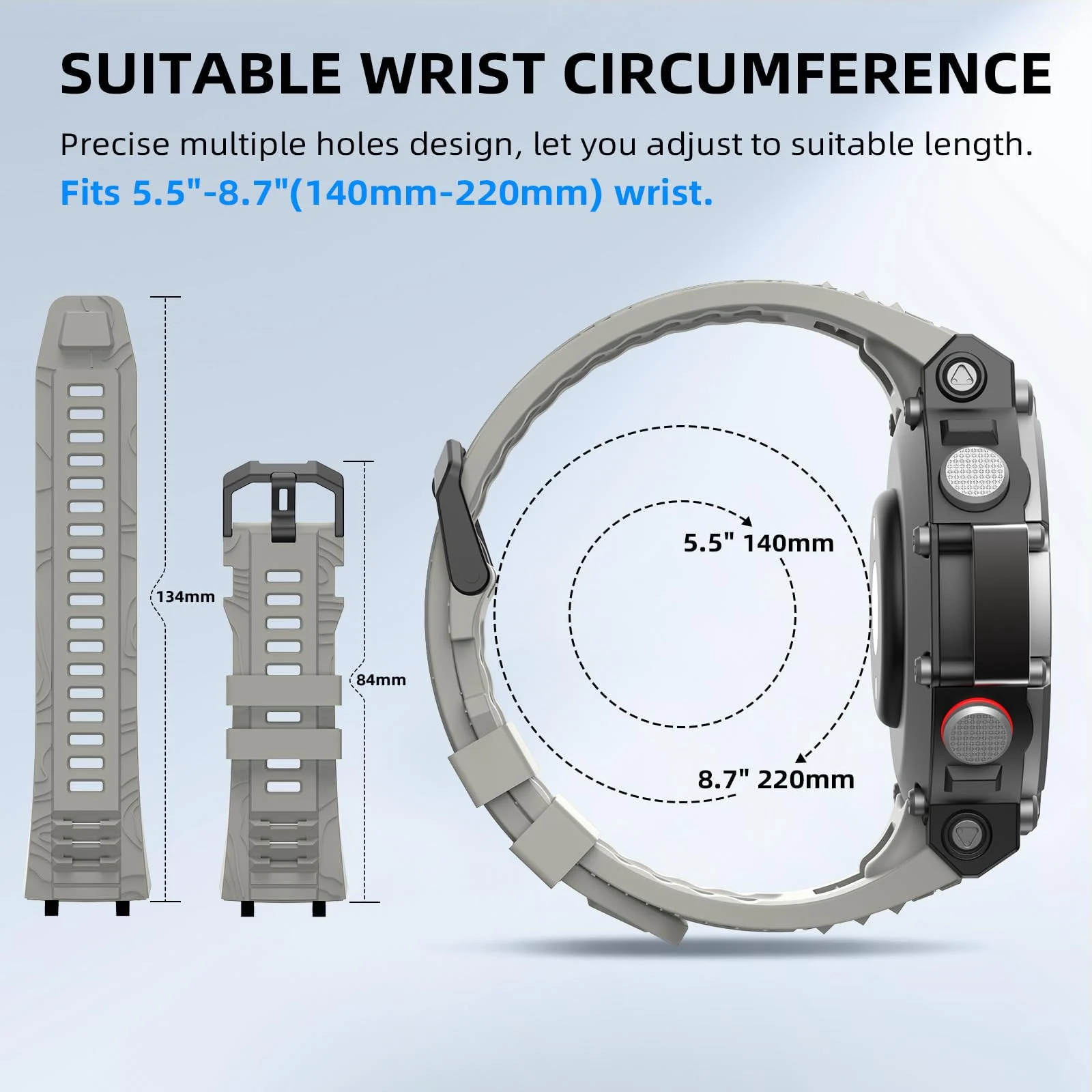 DL3 Mobilak Strap Compatible with Amazfit T-Rex 3, Men Women Sport Waterproof Soft Breathable Silicone Watch Bands Compatible with Amazfit T-Rex 3 with 1 Install Tool - Rock Gray