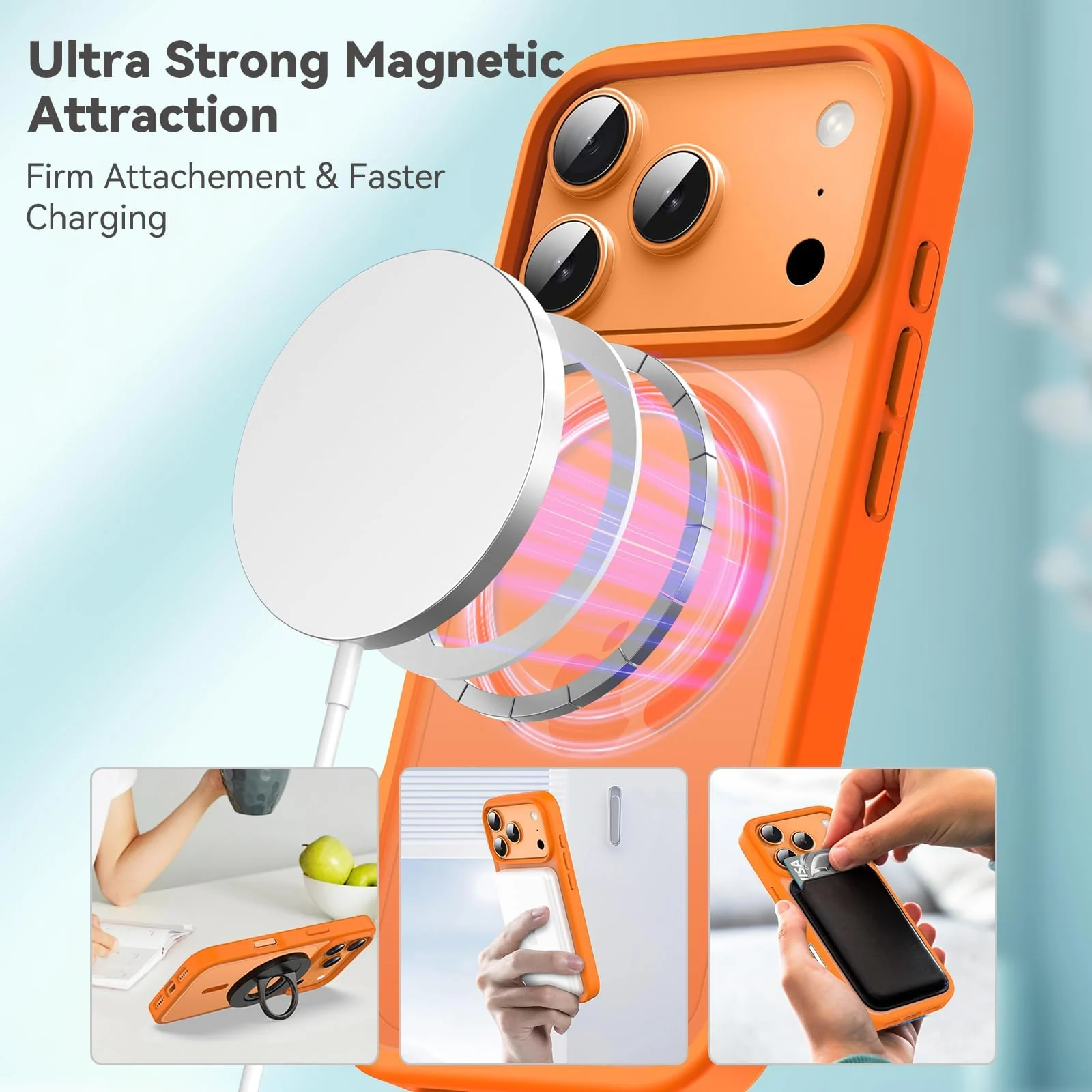 DL3 Mobilak Matte MagSafe-Compatible Magnetic Case for iPhone 17 Pro Max with Camera Protection and Magnetic Car-Mount Support - Orange