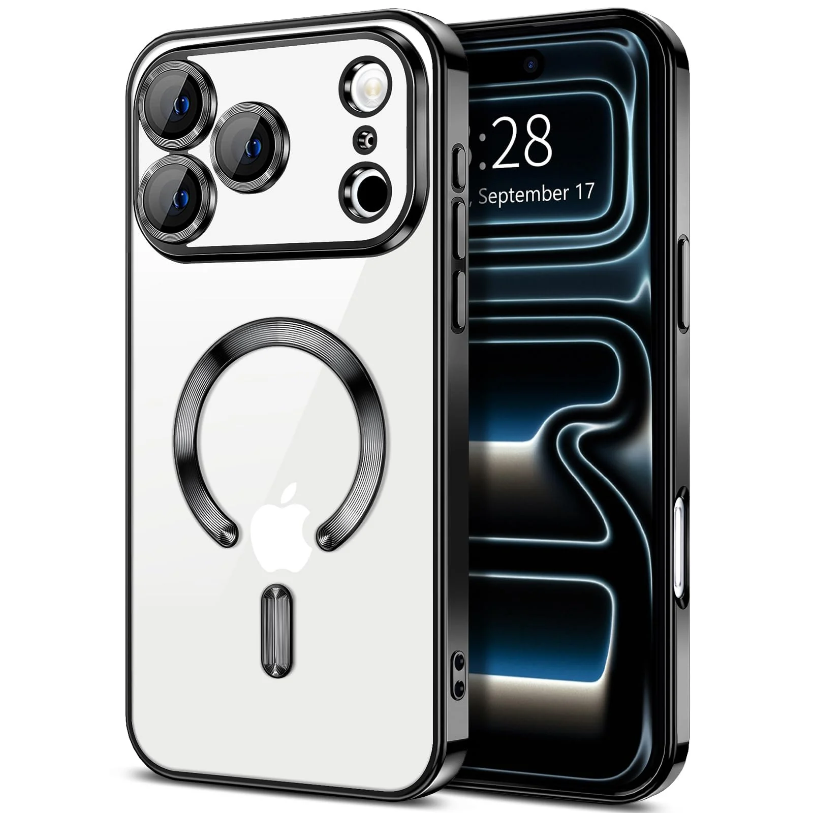 DL3 Mobilak Clear MagSafe-Compatible Magnetic Case for iPhone 17 Pro Max with Camera Protection and Magnetic Car-Mount Support - Black