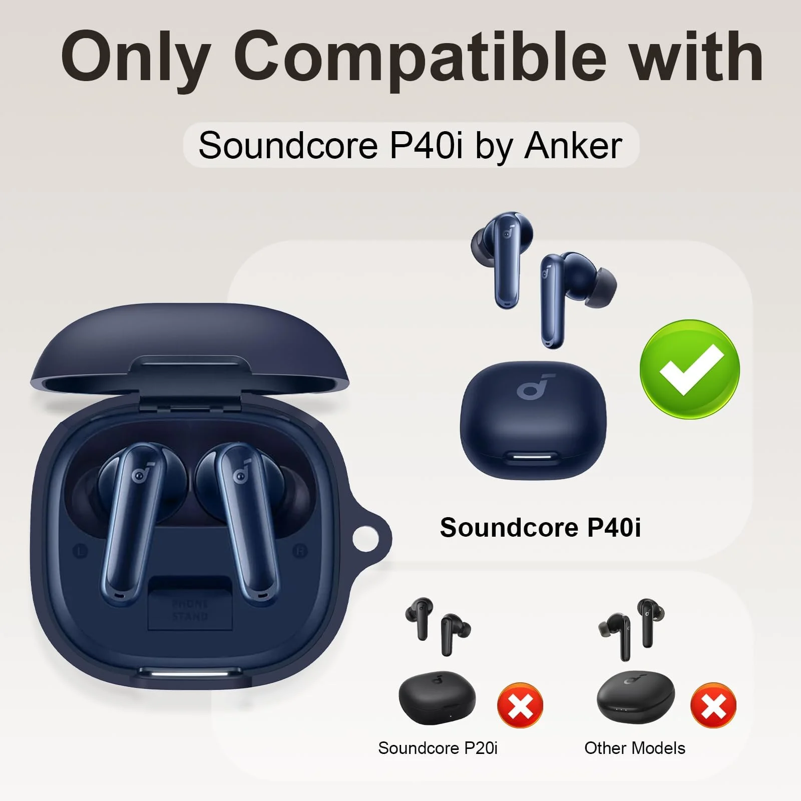 DL3 Mobilak Compatible with Anker Soundcore P40i Case Cover, Soft Silicone Shockproof Protective Skin Case for Soundcore P40i Wireless Earbuds with Carabiner, Front LED Visible - Blue