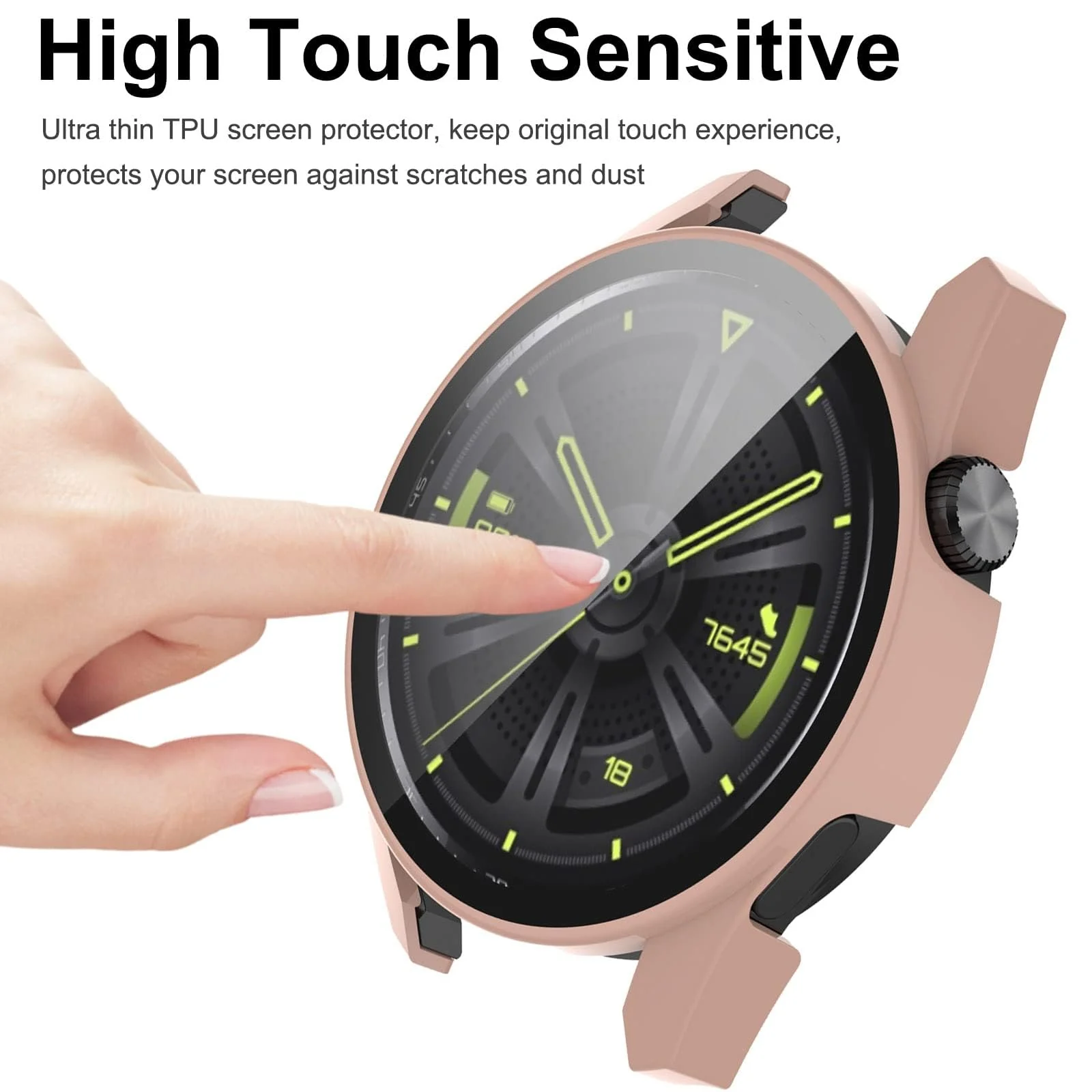 DL3 Mobilak Protective Case Compatible with Huawei Watch GT3 46mm 9H Hardness PC Case Bumper Full Slim Protective Cover with Tempered Glass For Huawei Watch GT 3 46mm - Pink