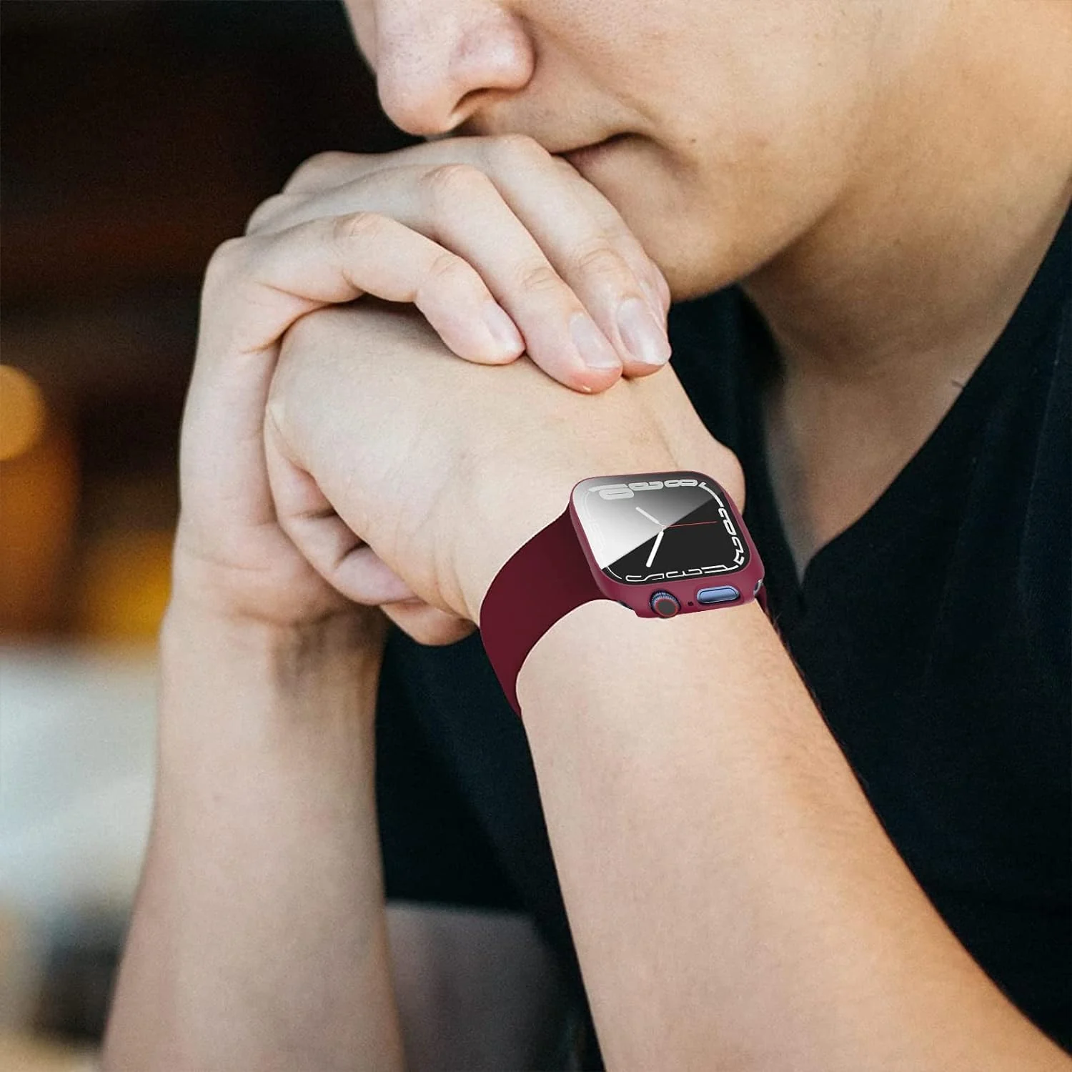 DL3 Mobilak Hard Case Designed for Apple Watch Series 9/8/7 45mm, Built-in 9H [HD Clear] Tempered Glass Screen Protector, [Full Protection] Slim Cover for iWatchSeries 9/8/7 45mm - Wine Red