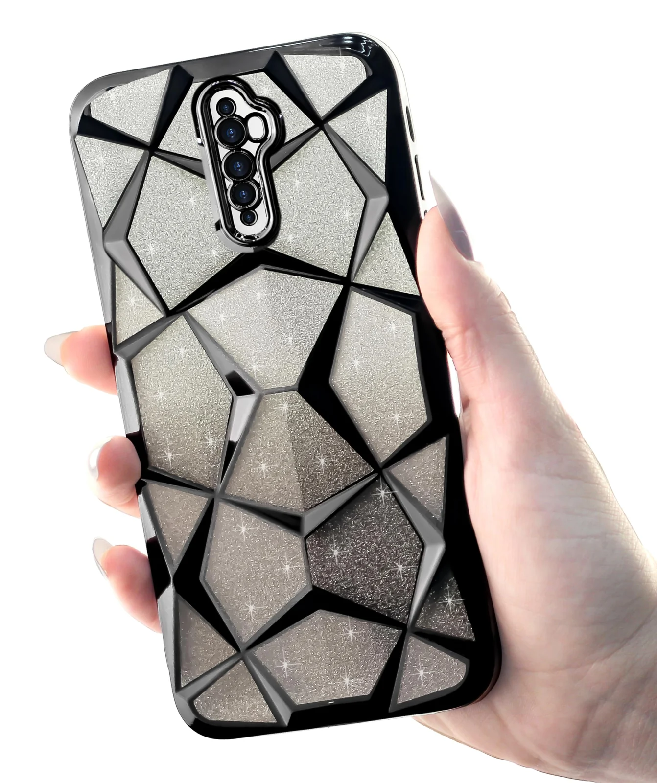 DL3 Mobilak Compatible with OPPO Reno 2F / Reno 2Z Case Plating Bling Gradient Glitter Clear Cover Soft TPU Silicone Cute Camera Protection Shockproof Back for Women Girls Case - Black