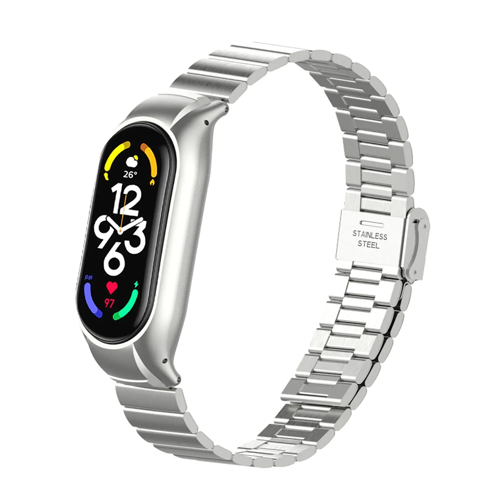 DL3 Mobilak Mi Band 6 Mi Band 5 Strap for Xiaomi Mi Band 5 6, Stainless Steel Watch Band Metal Replacement Bracelet Wristband for M5 M6 - Silver