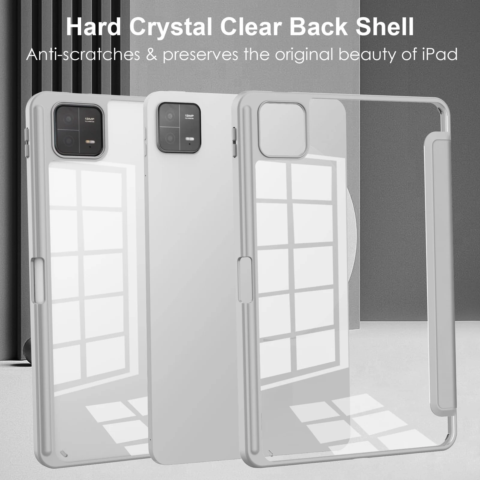 DL3 Mobilak Case for Xiaomi Pad 7 / Xiaomi Pad 7 Pro 2024 11.2 inch, Clear Shockproof Back Cover Built-in Pencil Holder, Auto Sleep/Wake - Gray