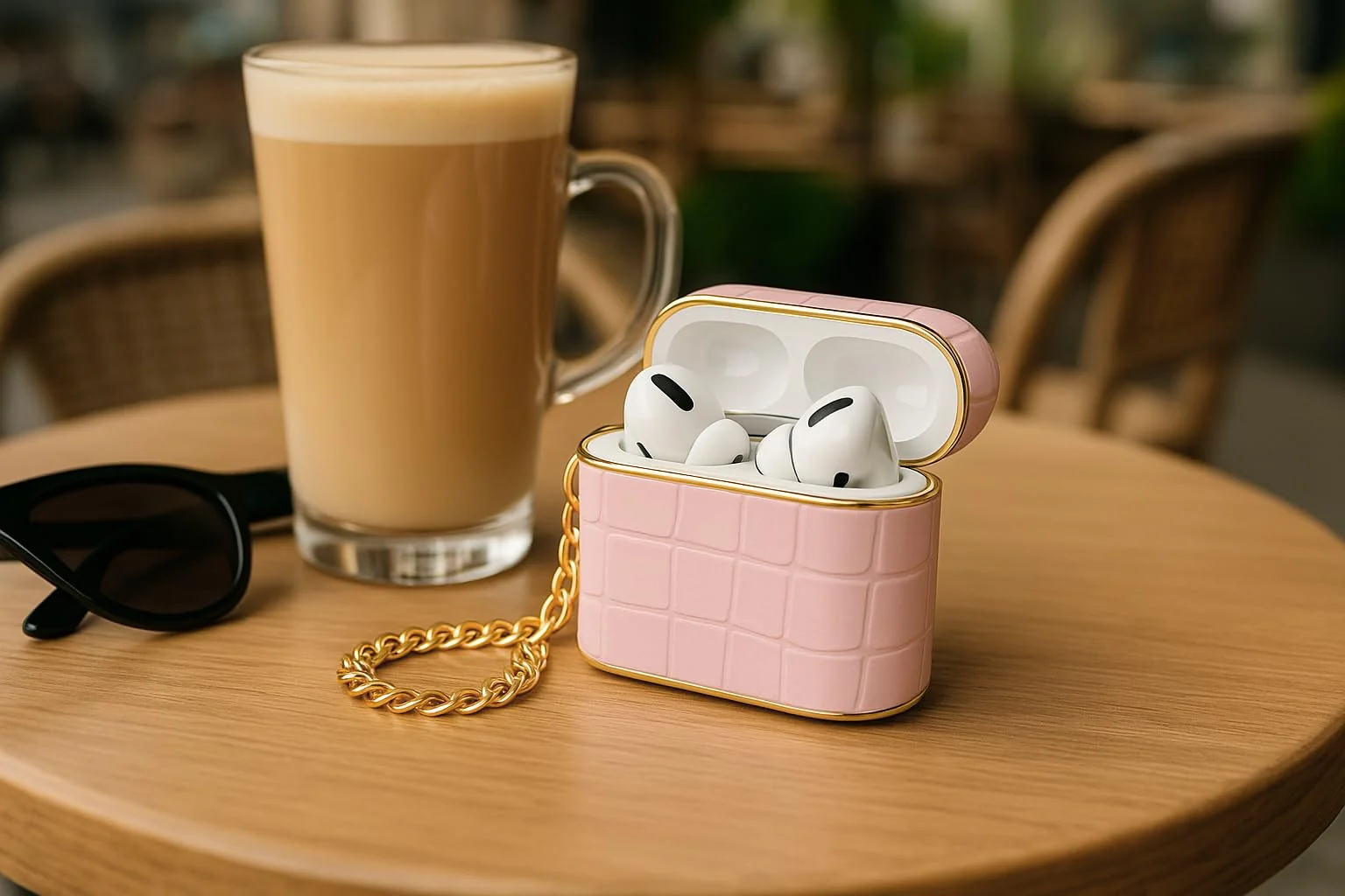 DL3 Mobilak Luxury Compatible with AirPods Pro 1/2 Case with Gold Chain, Crocodile Pattern PU Leather Protective Cover Compatible with AirPods Pro 2nd/1st, Shockproof - Pink