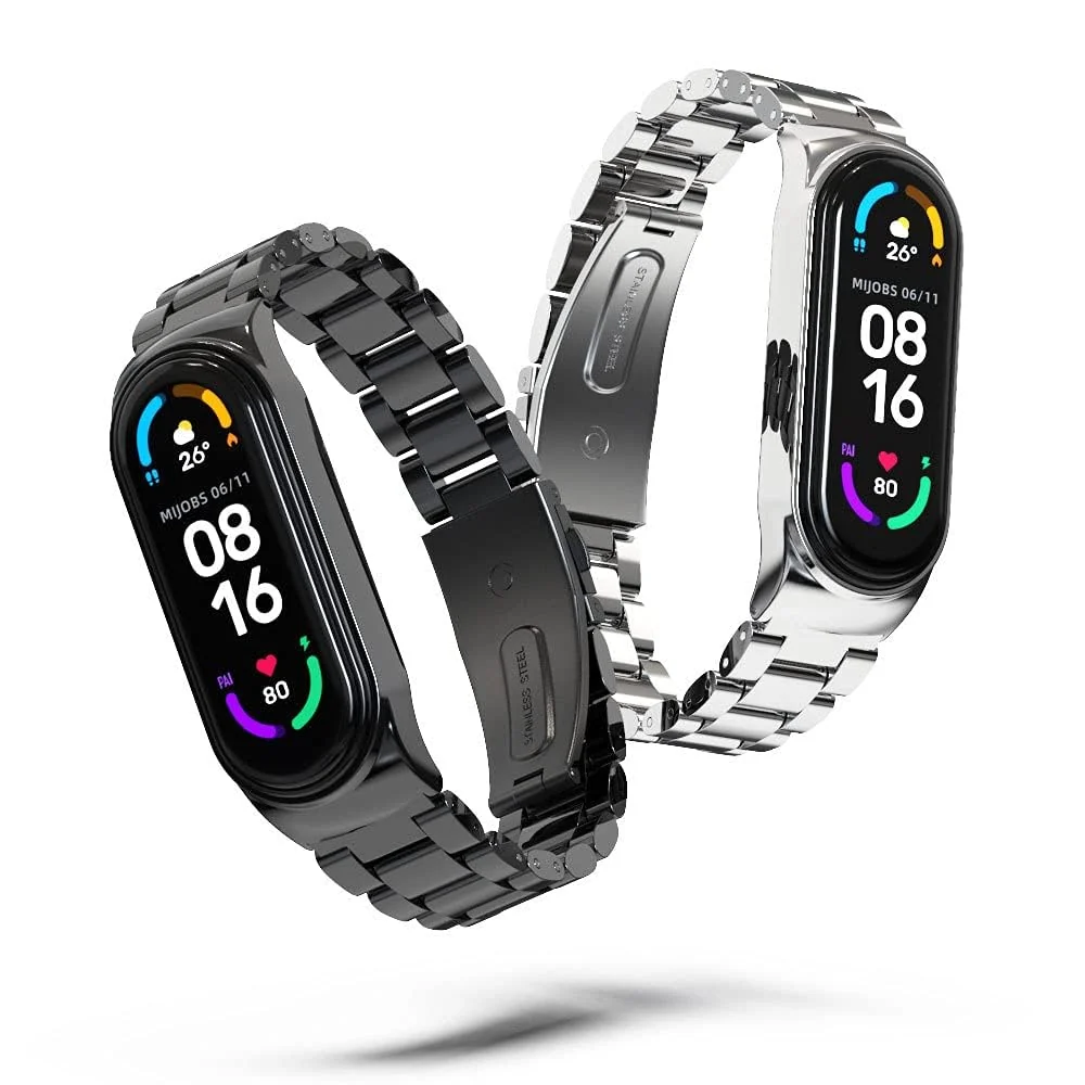 DL3 Mobilak Compatible For Xiaomi Mi Band 7 Strap, Metal Bracelet MiBand 7 Waterproof Stainless Steel Wrist Strap Accessory Band Strap for Xiaomi Mi Smart Band 7 - Black
