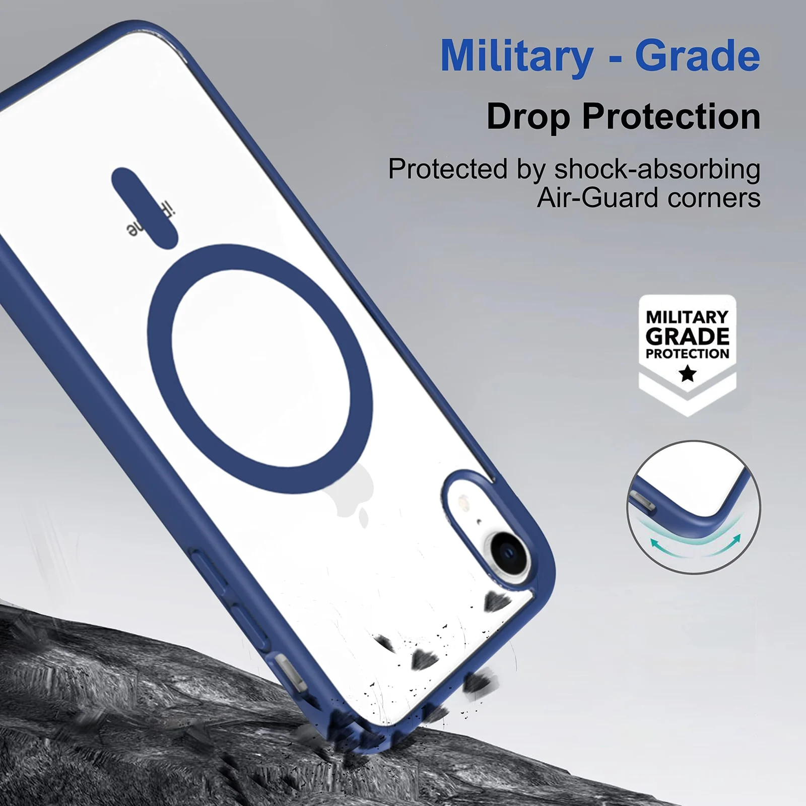 DL3 Mobilak Clear MagSafe-Compatible Magnetic Case for iPhone XR with Magnetic Car-Mount Support and Military-Grade Protection - Blue
