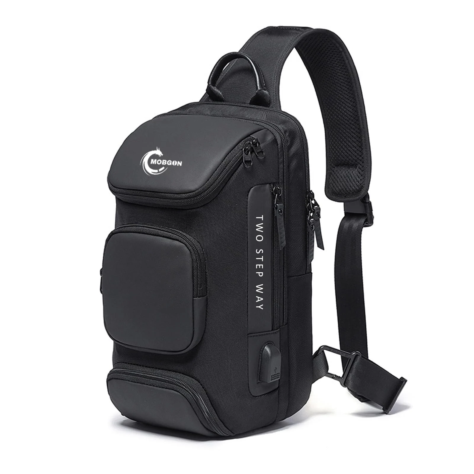 Mobigon Laptop Sling Backpack Anti Theft Bag, Hiking Daypack 13 Inch Fits iPad - Tablet 7 to 9.7 Inch Nylon Travel Bags for Men, Single Shoulder Camping Dayback with USB Charging Port - Black